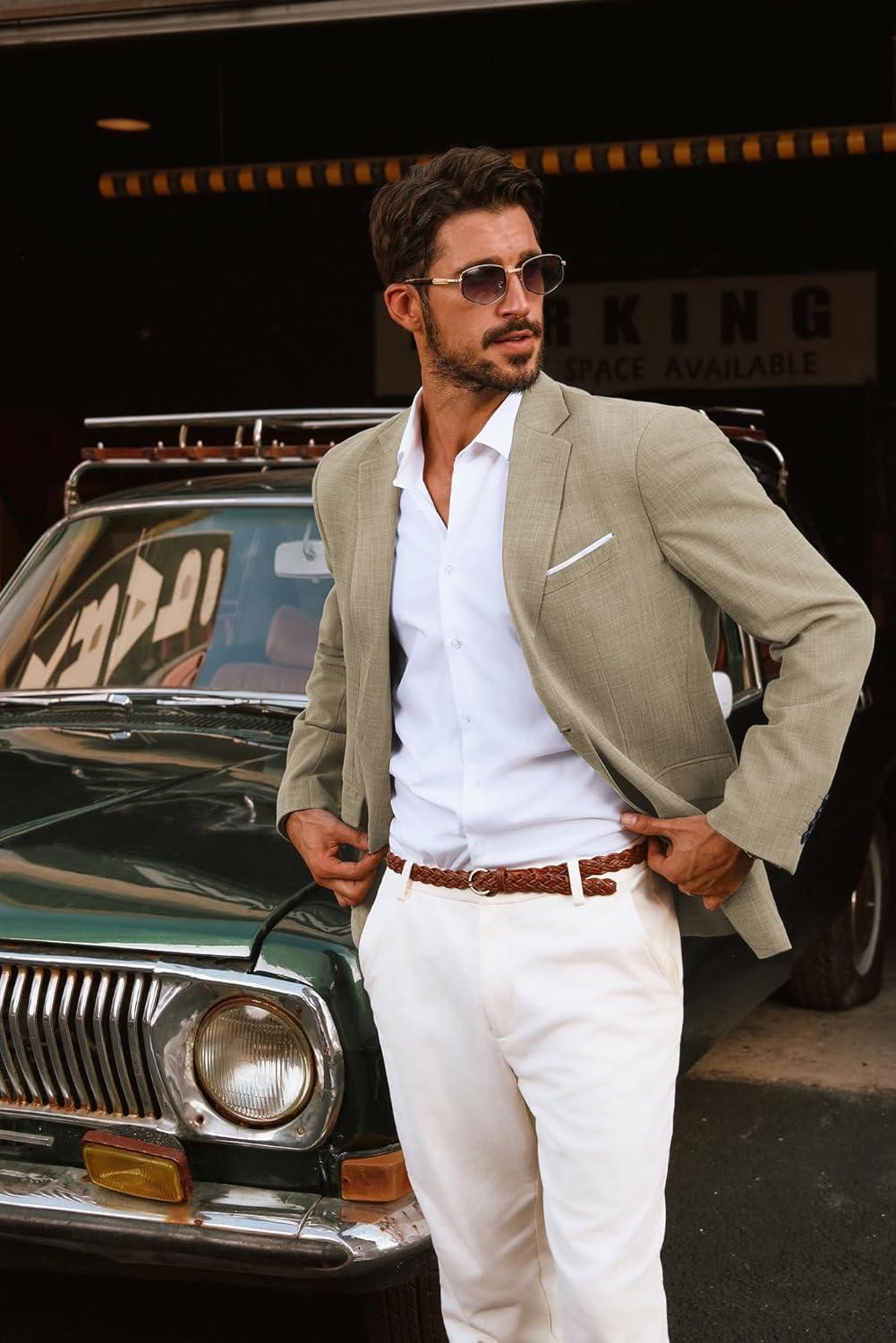 imagePJ PAUL JONES Mens Blazer Jackets Lightweight Casual Suits Stylish Sport Jacket for MenKhaki