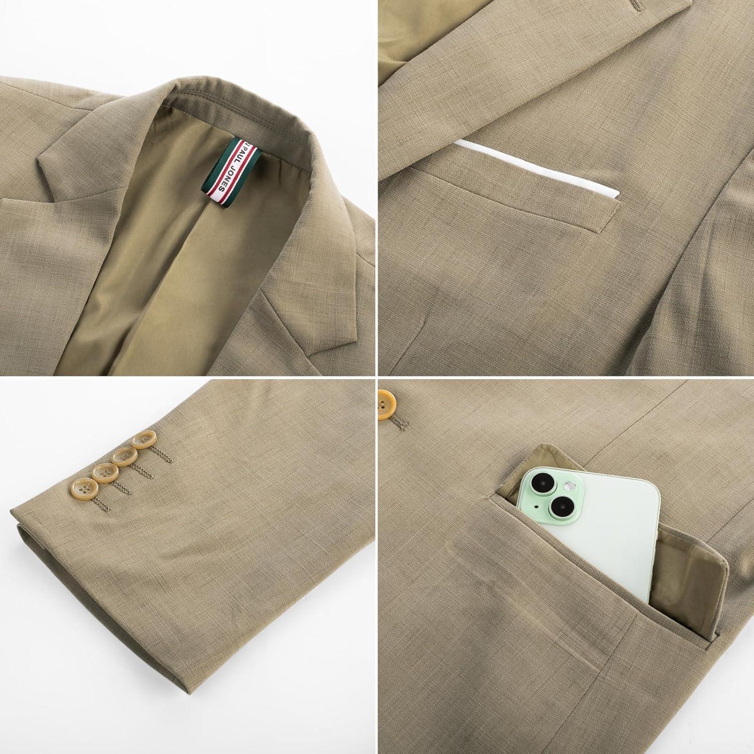 imagePJ PAUL JONES Mens Blazer Jackets Lightweight Casual Suits Stylish Sport Jacket for MenKhaki