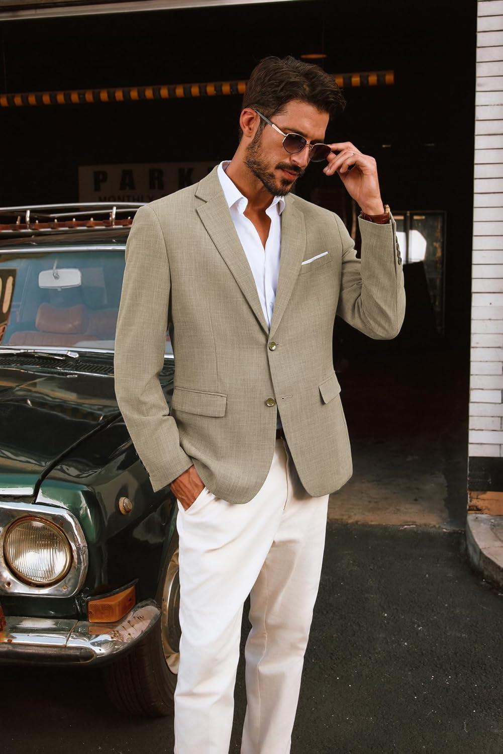 imagePJ PAUL JONES Mens Blazer Jackets Lightweight Casual Suits Stylish Sport Jacket for MenKhaki