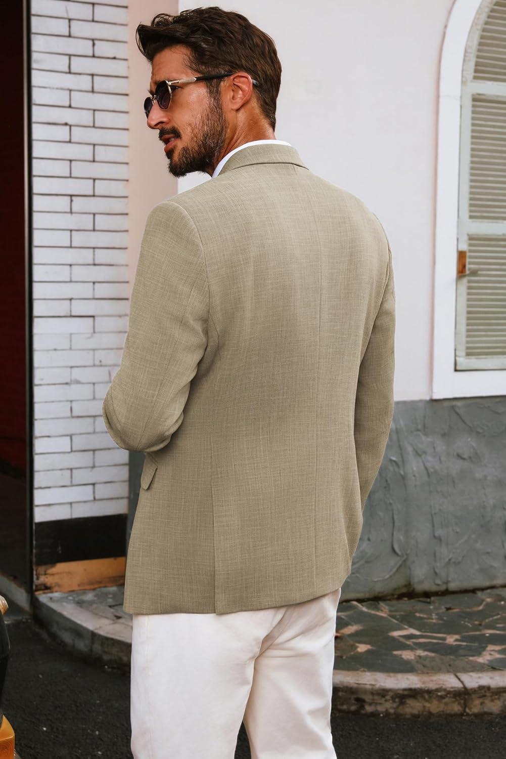 imagePJ PAUL JONES Mens Blazer Jackets Lightweight Casual Suits Stylish Sport Jacket for MenKhaki