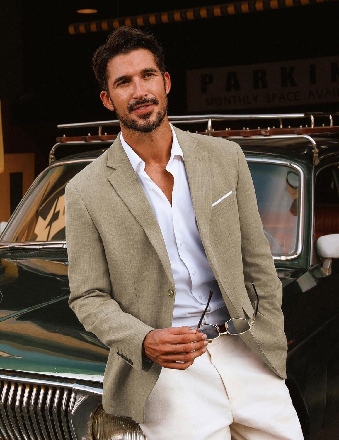 imagePJ PAUL JONES Mens Blazer Jackets Lightweight Casual Suits Stylish Sport Jacket for MenKhaki