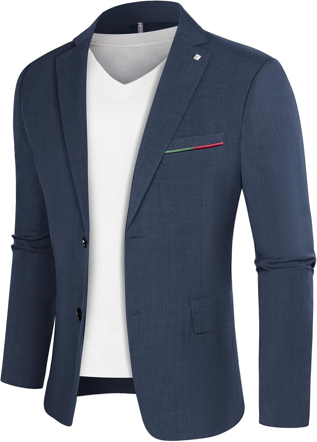 imagePJ PAUL JONES Mens Blazer Lightweight Sport Coats Casual Two Buttons Notched Lapel Suit Jacket with Removable BroochNavy Blue