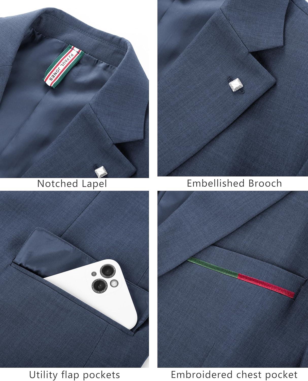 imagePJ PAUL JONES Mens Blazer Lightweight Sport Coats Casual Two Buttons Notched Lapel Suit Jacket with Removable BroochNavy Blue