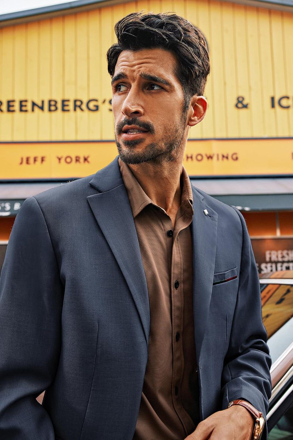 imagePJ PAUL JONES Mens Blazer Lightweight Sport Coats Casual Two Buttons Notched Lapel Suit Jacket with Removable BroochNavy Blue