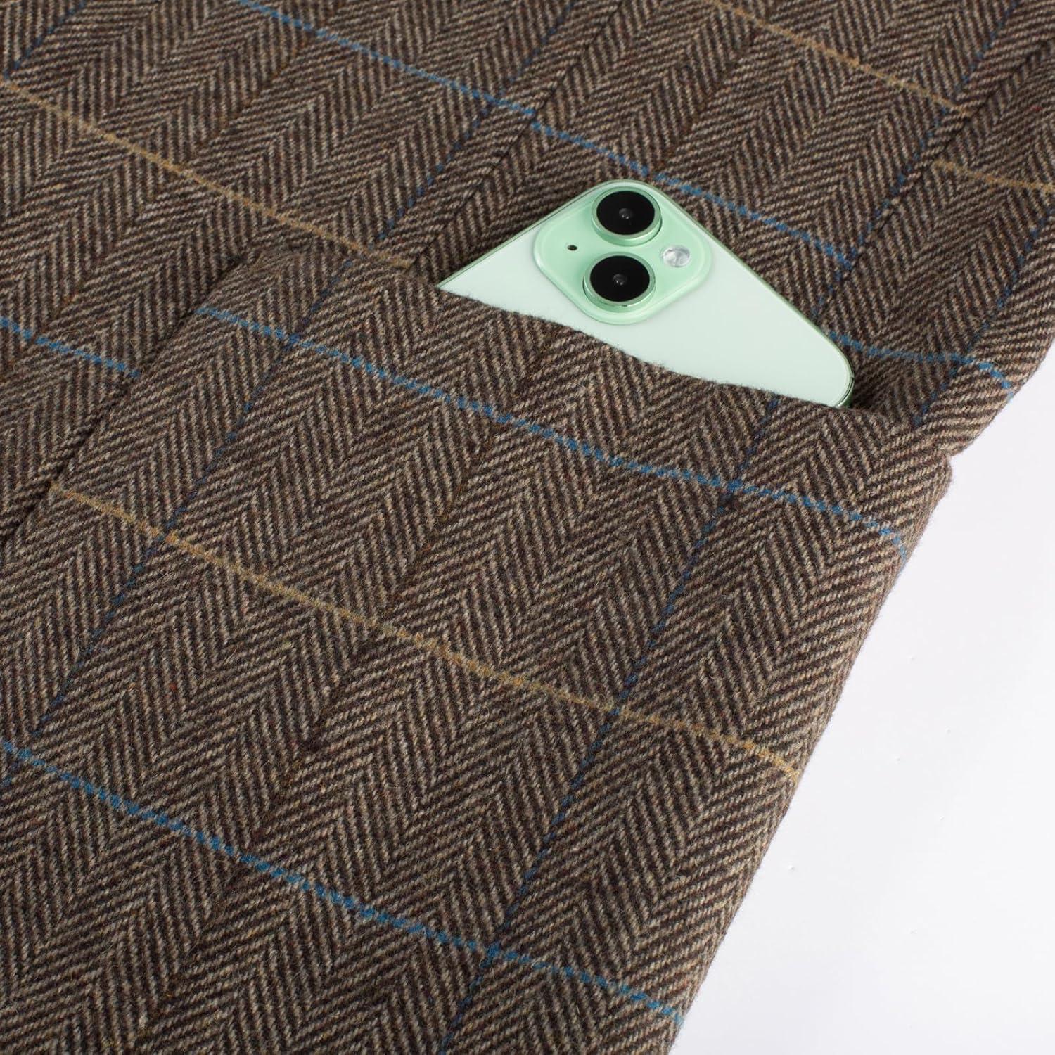 imagePJ PAUL JONES Mens Blazer Vintage Herringbone Tweed Blazer Two Button Wool Blend Sport Coat with Pocket SquareBrown Plaid