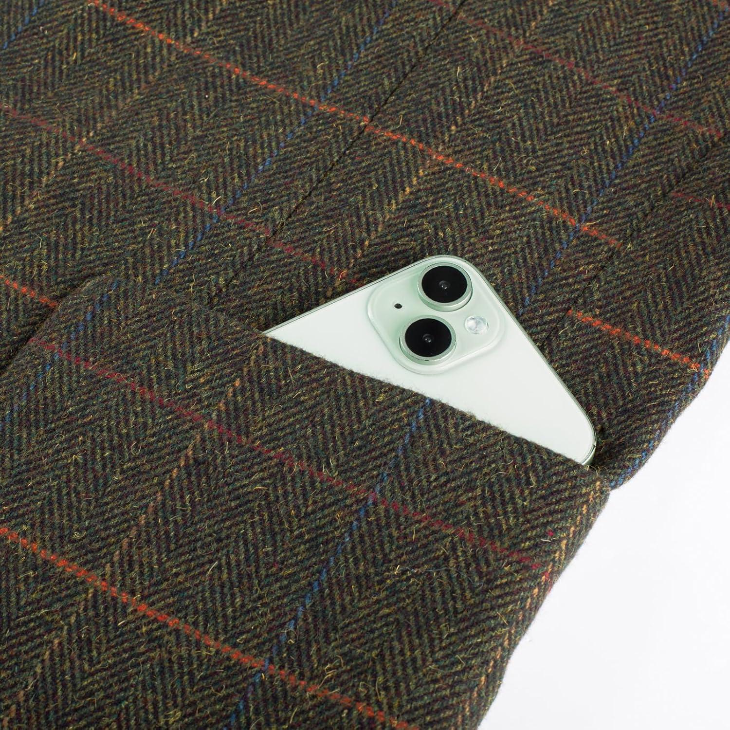 imagePJ PAUL JONES Mens Blazer Vintage Herringbone Tweed Blazer Two Button Wool Blend Sport Coat with Pocket SquareOlive Green Plaid