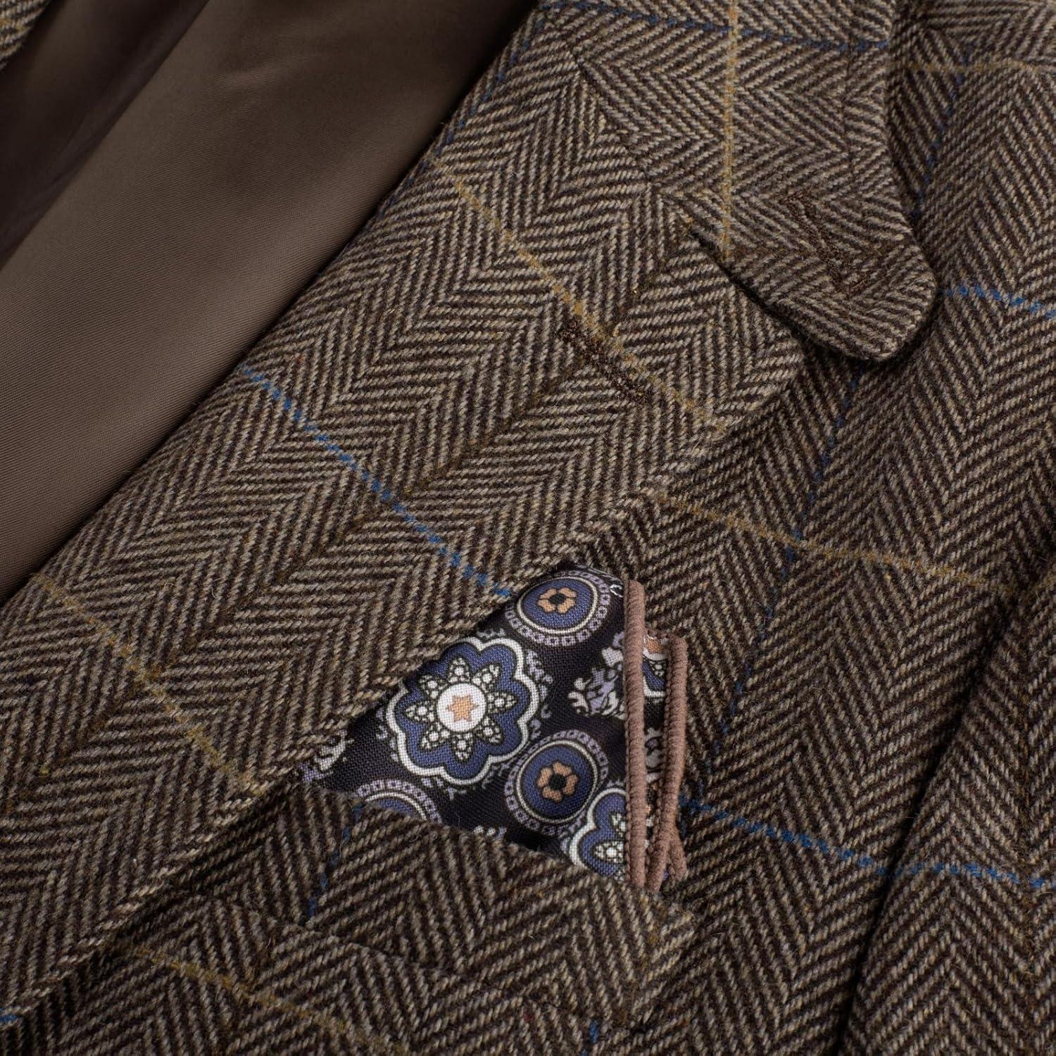 imagePJ PAUL JONES Mens Blazer Vintage Wool Blend Sport Coat Herringbone Tweed Blazer Suit Jacket with Pocket SquareCoffee