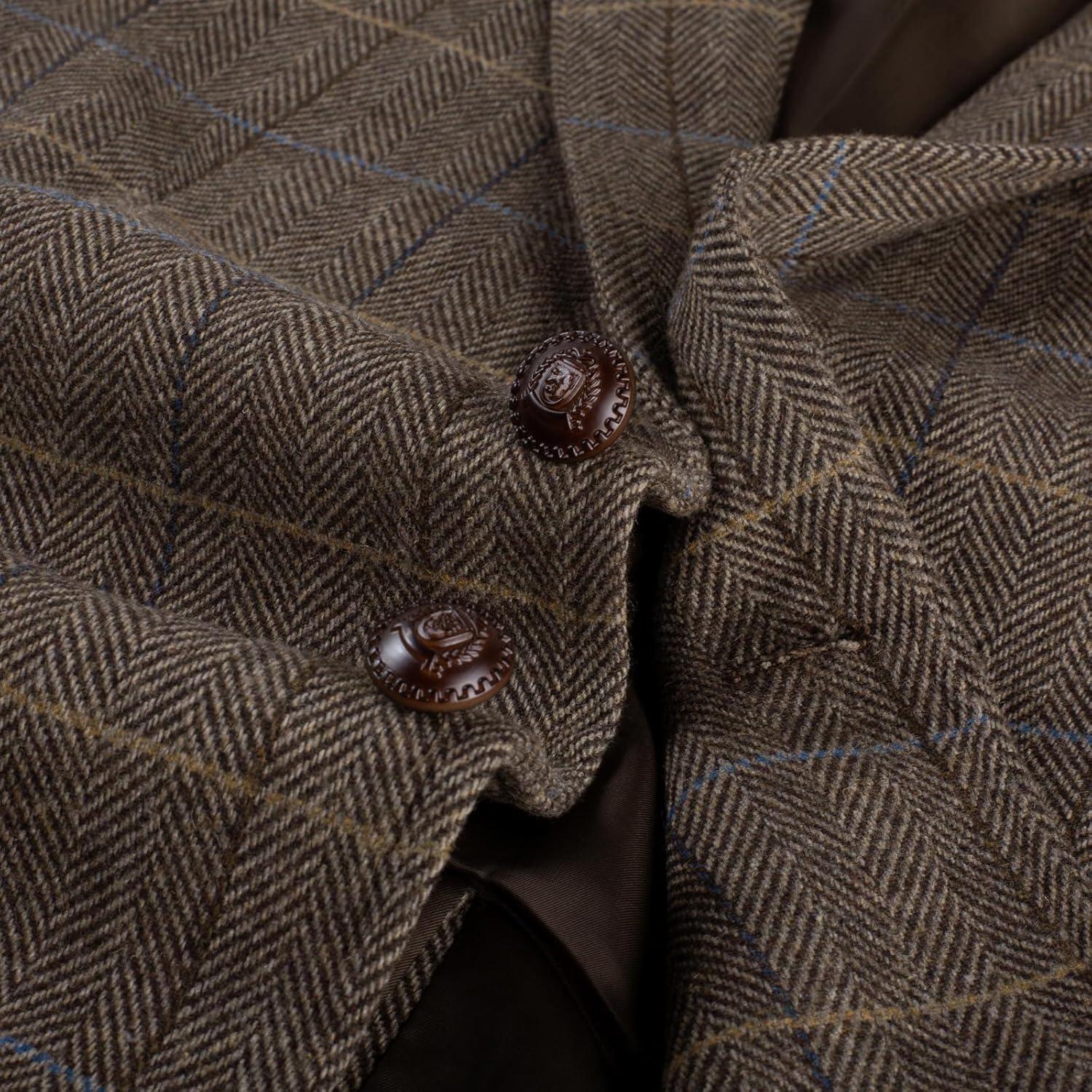 imagePJ PAUL JONES Mens Blazer Vintage Wool Blend Sport Coat Herringbone Tweed Blazer Suit Jacket with Pocket SquareCoffee