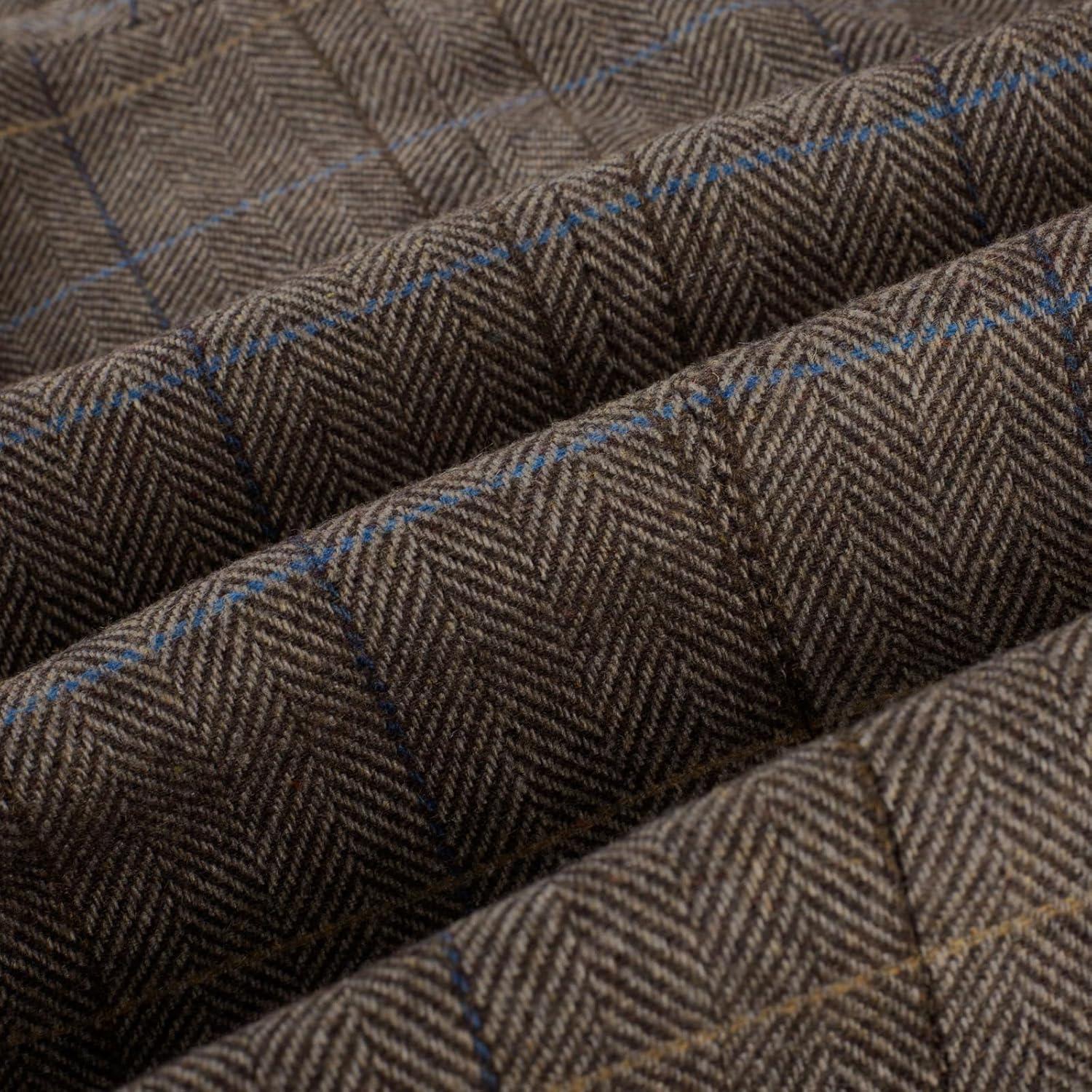 imagePJ PAUL JONES Mens Blazer Vintage Wool Blend Sport Coat Herringbone Tweed Blazer Suit Jacket with Pocket SquareCoffee