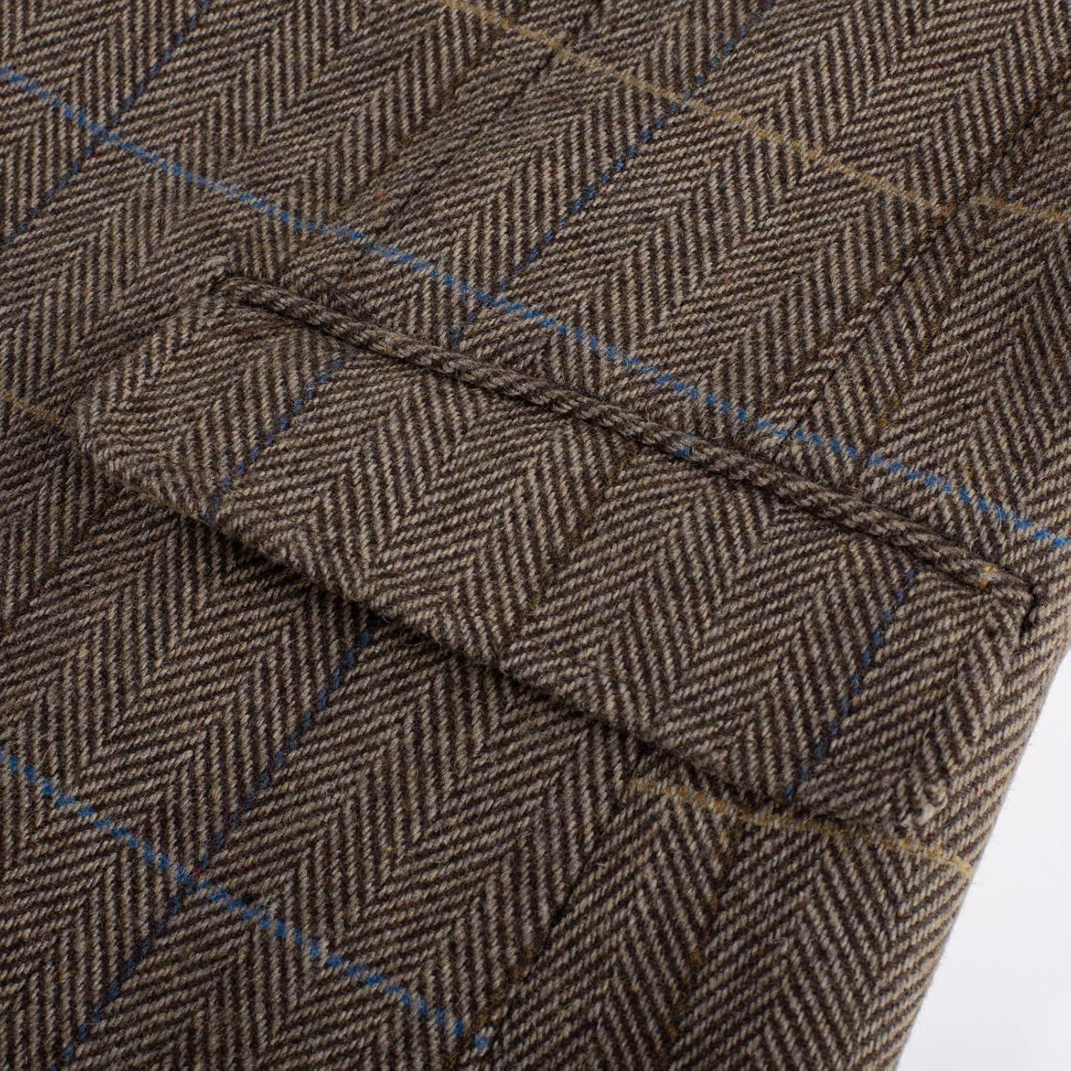 imagePJ PAUL JONES Mens Blazer Vintage Wool Blend Sport Coat Herringbone Tweed Blazer Suit Jacket with Pocket SquareCoffee