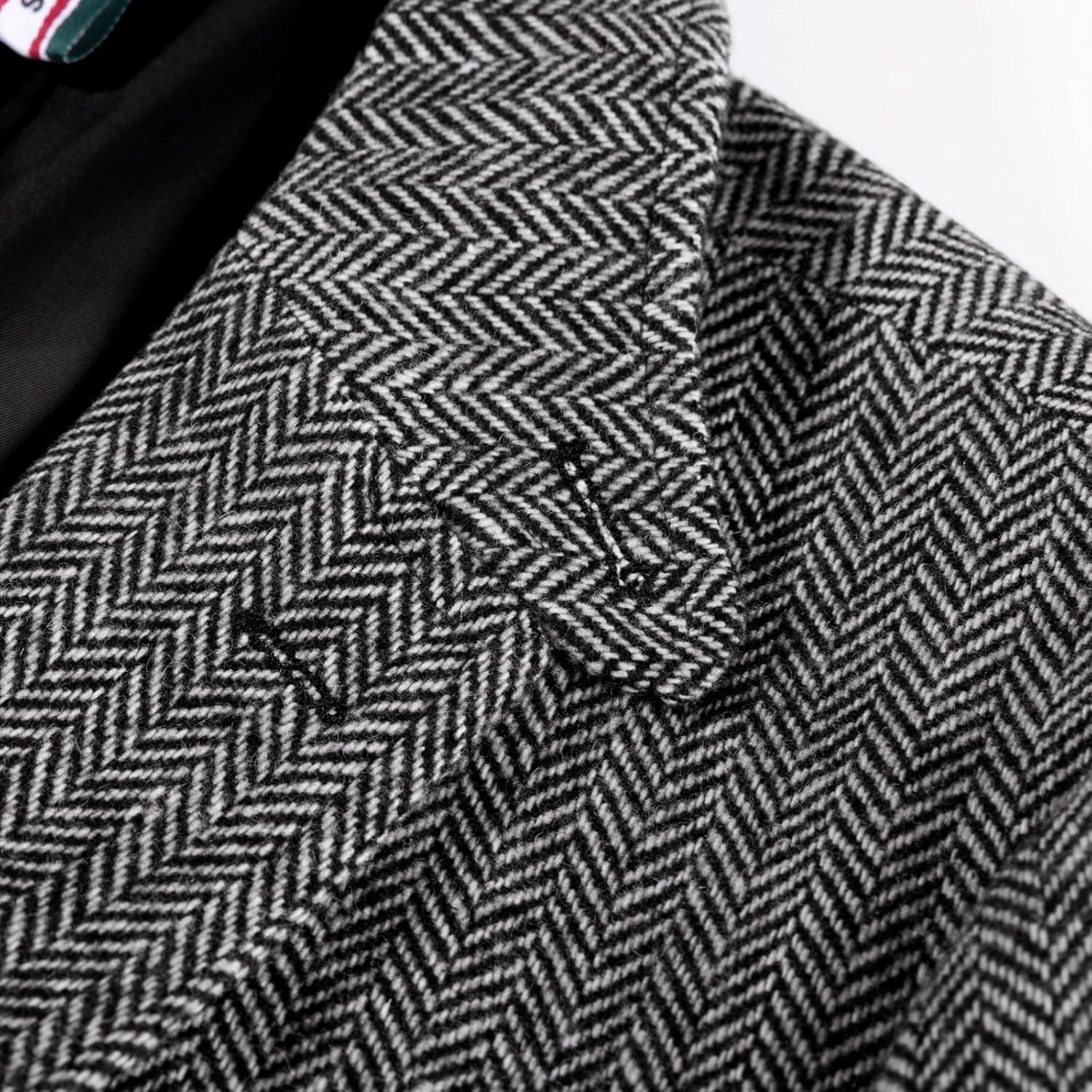 imagePJ PAUL JONES Mens Blazer Vintage Wool Blend Sport Coat Herringbone Tweed Blazer Suit Jacket with Pocket SquareGrey
