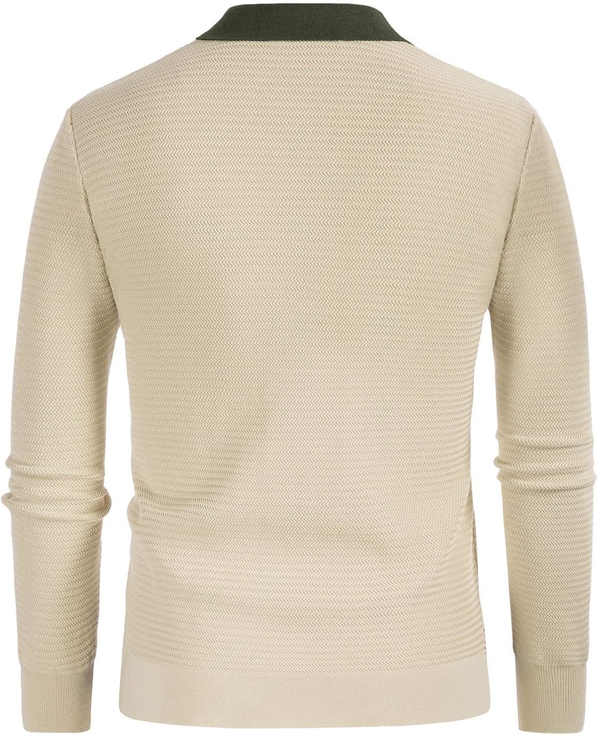 imagePJ PAUL JONES Mens Button Down Polo Shirts Striped Knitted Cardigan SweatersBeige