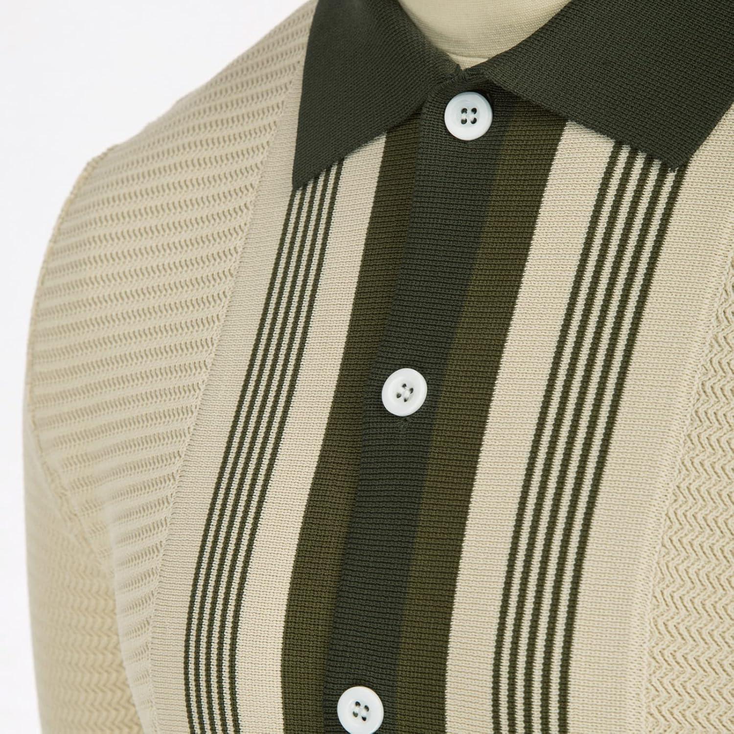 imagePJ PAUL JONES Mens Button Down Polo Shirts Striped Knitted Cardigan SweatersBeige