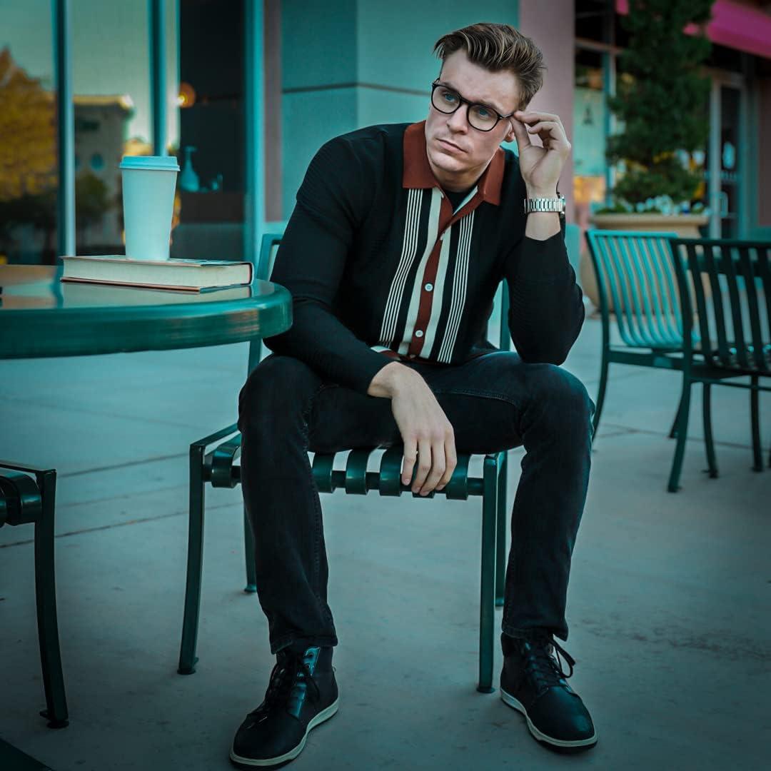 imagePJ PAUL JONES Mens Button Down Polo Shirts Striped Knitted Cardigan SweatersBlack