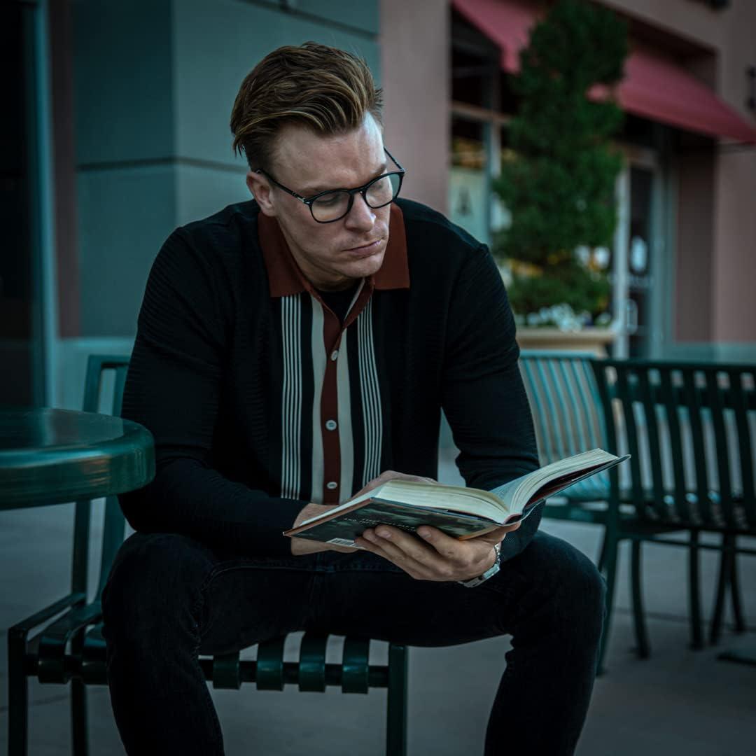 imagePJ PAUL JONES Mens Button Down Polo Shirts Striped Knitted Cardigan SweatersBlack