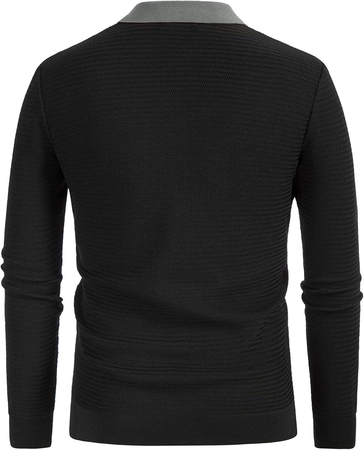 imagePJ PAUL JONES Mens Button Down Polo Shirts Striped Knitted Cardigan SweatersBlack Gray