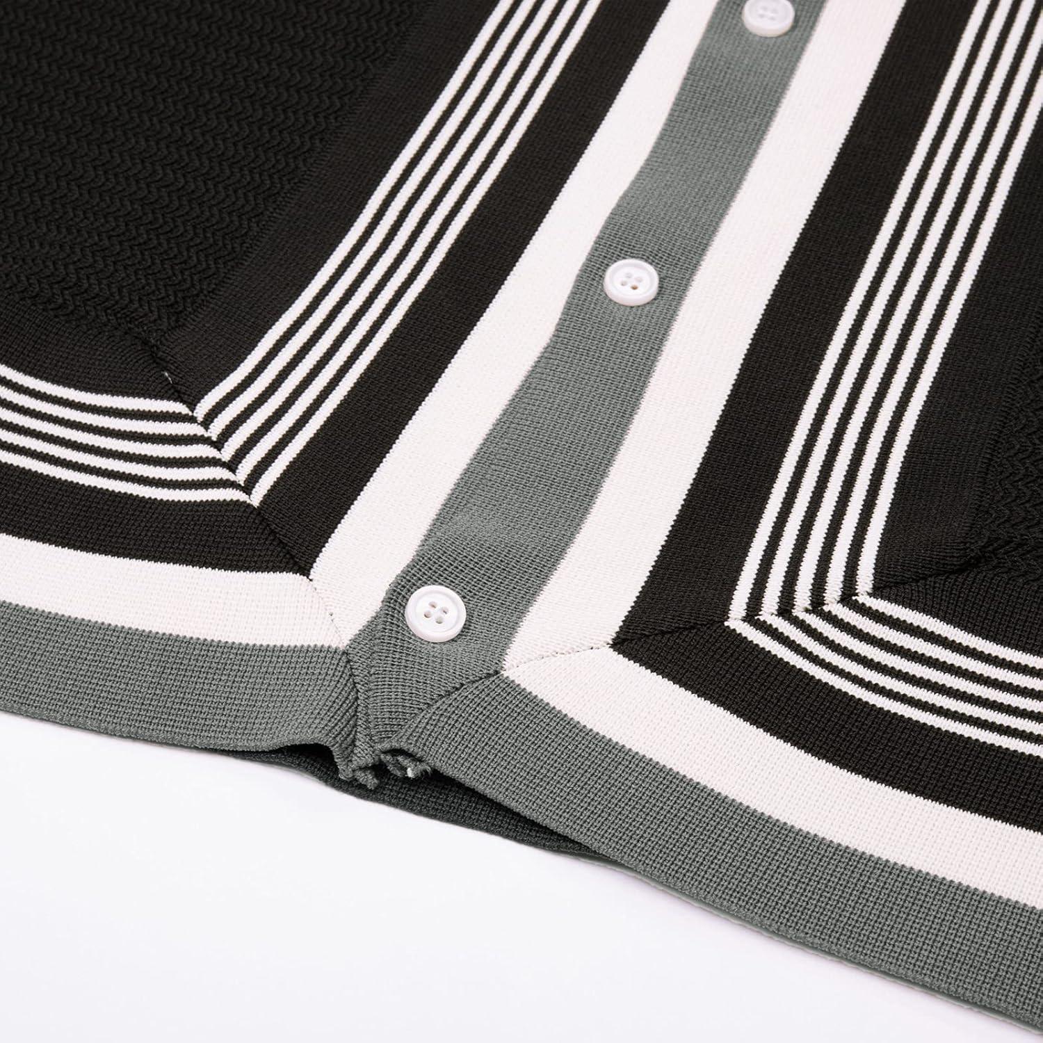 imagePJ PAUL JONES Mens Button Down Polo Shirts Striped Knitted Cardigan SweatersBlack Gray