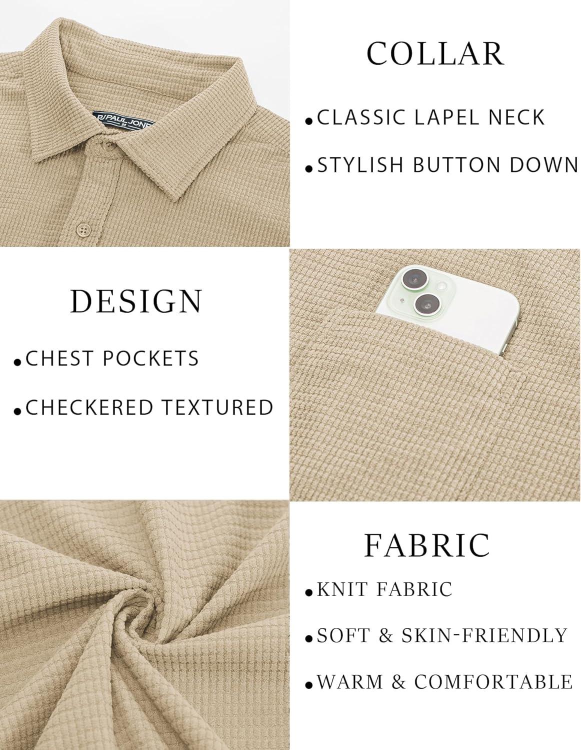 imagePJ PAUL JONES Mens Button Down Shirt Texture Wrinkle Free Shirts Long Sleeve Waffle Untucked ShirtApricot