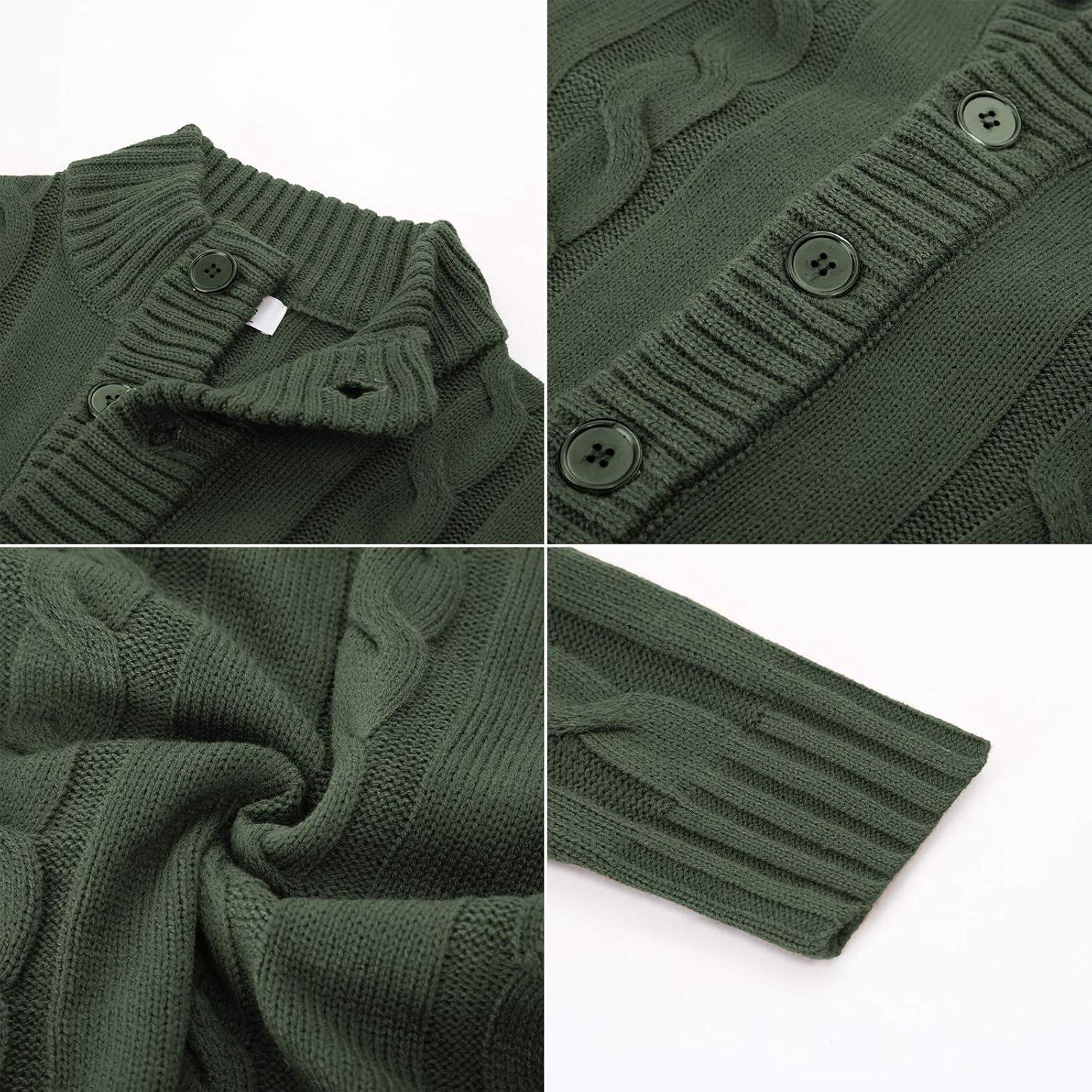 imagePJ PAUL JONES Mens Cable Knit Cardigan Sweaters Casual Stand Collar Slim Fit Long Sleeve Button Down SweatersArmy Greennew