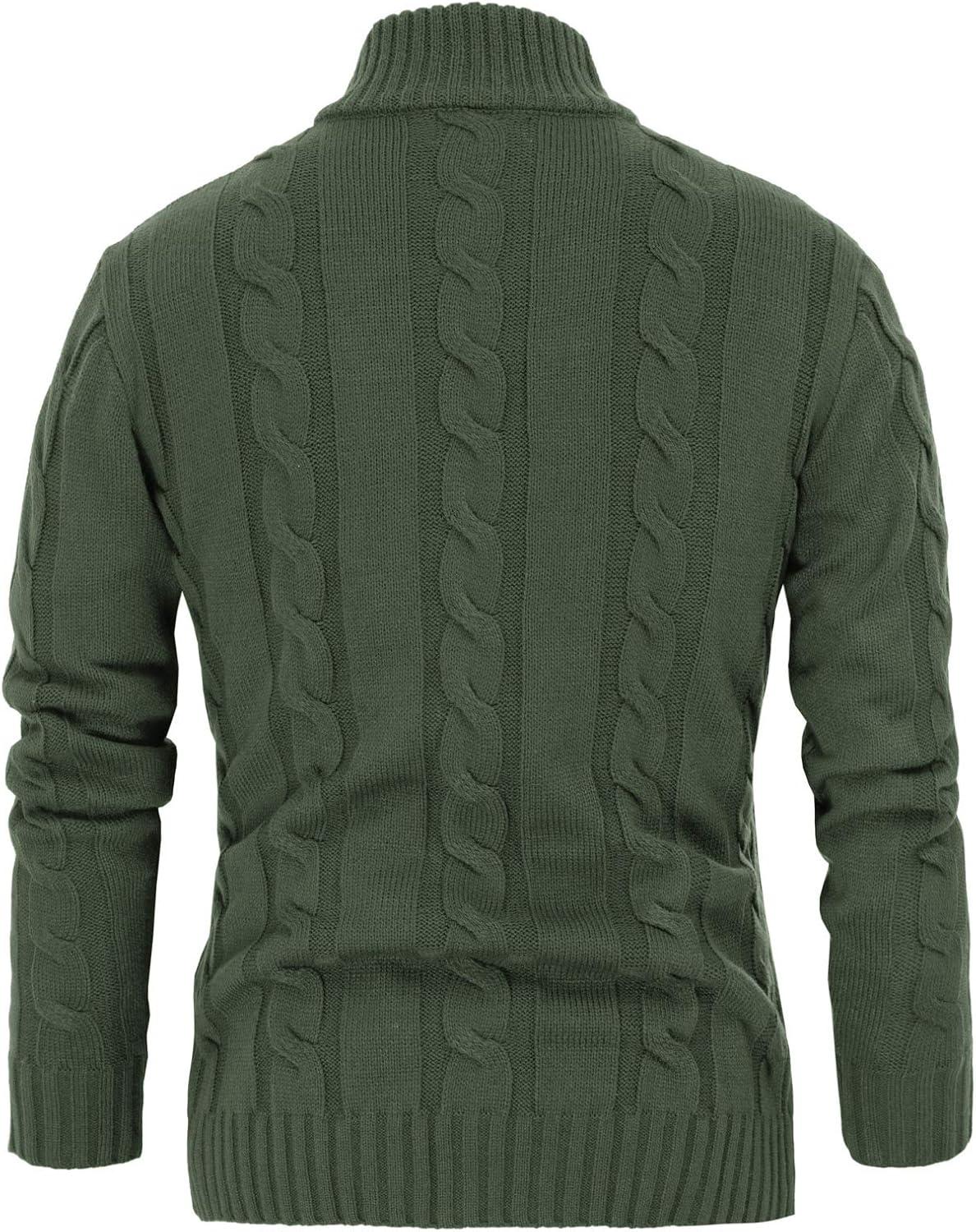 imagePJ PAUL JONES Mens Cable Knit Cardigan Sweaters Casual Stand Collar Slim Fit Long Sleeve Button Down SweatersArmy Greennew