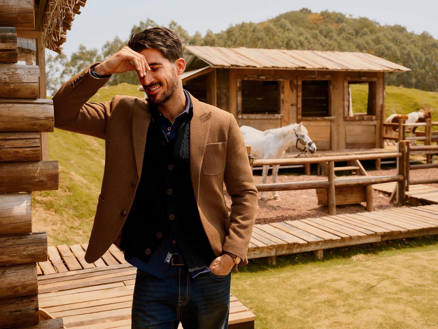 imagePJ PAUL JONES Mens Cable Knit Cardigan Sweaters Casual Stand Collar Slim Fit Long Sleeve Button Down SweatersBlackcable