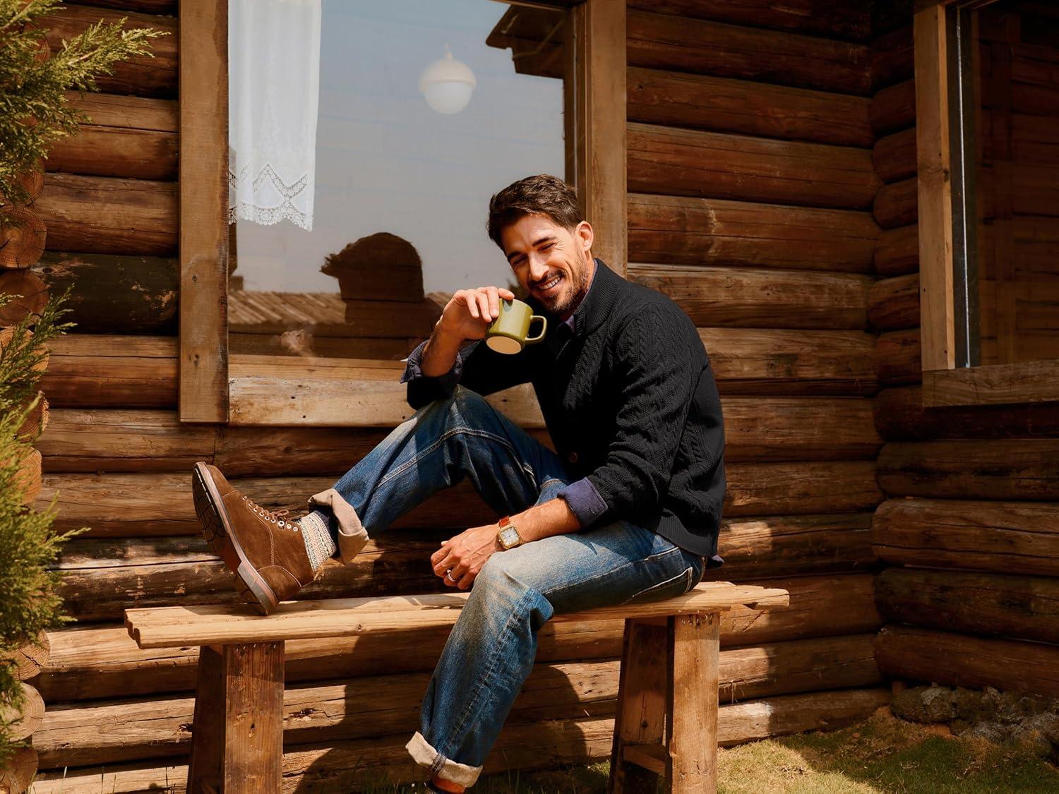 imagePJ PAUL JONES Mens Cable Knit Cardigan Sweaters Casual Stand Collar Slim Fit Long Sleeve Button Down SweatersBlackcable