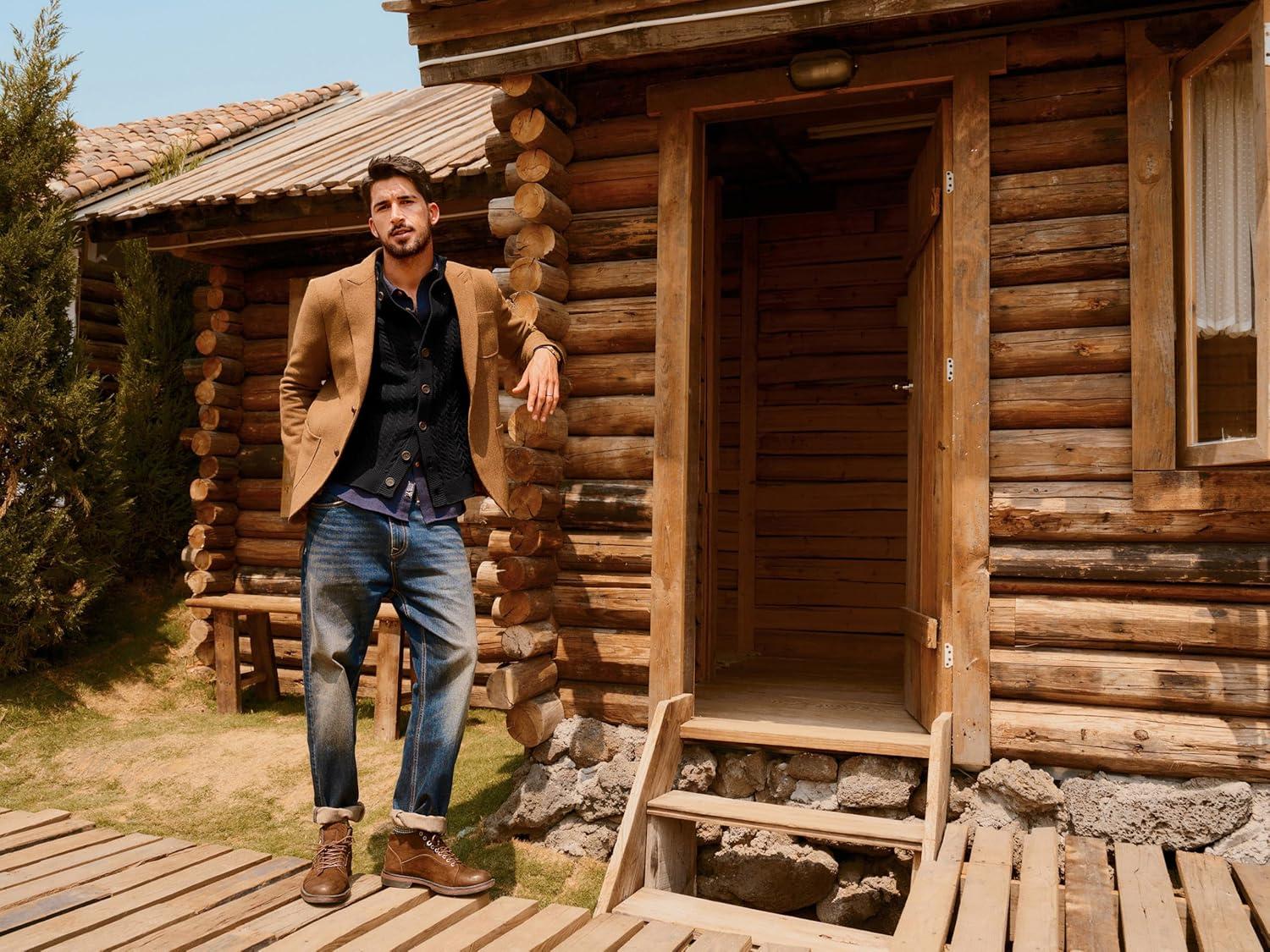 imagePJ PAUL JONES Mens Cable Knit Cardigan Sweaters Casual Stand Collar Slim Fit Long Sleeve Button Down SweatersBlackcable