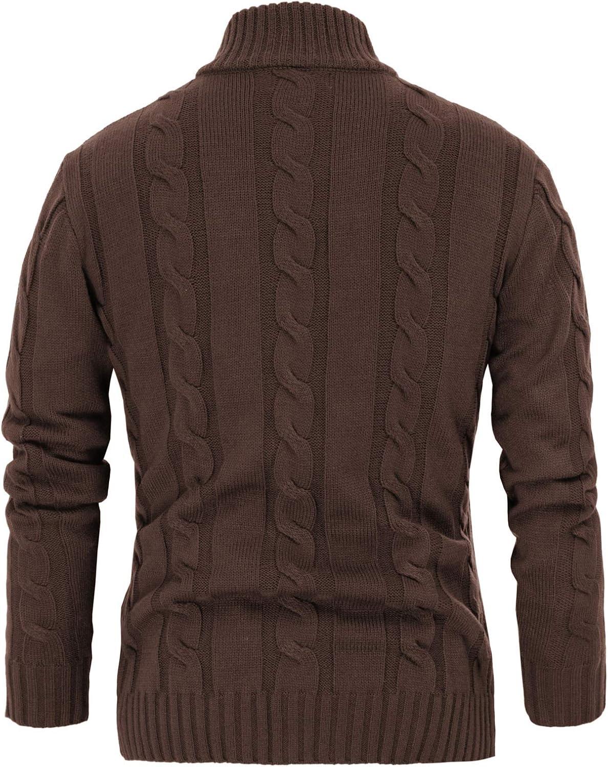 imagePJ PAUL JONES Mens Cable Knit Cardigan Sweaters Casual Stand Collar Slim Fit Long Sleeve Button Down SweatersCoffee