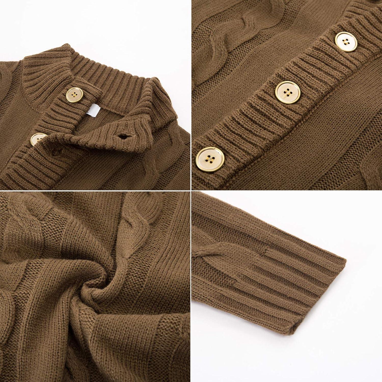 imagePJ PAUL JONES Mens Cable Knit Cardigan Sweaters Casual Stand Collar Slim Fit Long Sleeve Button Down SweatersCoyote