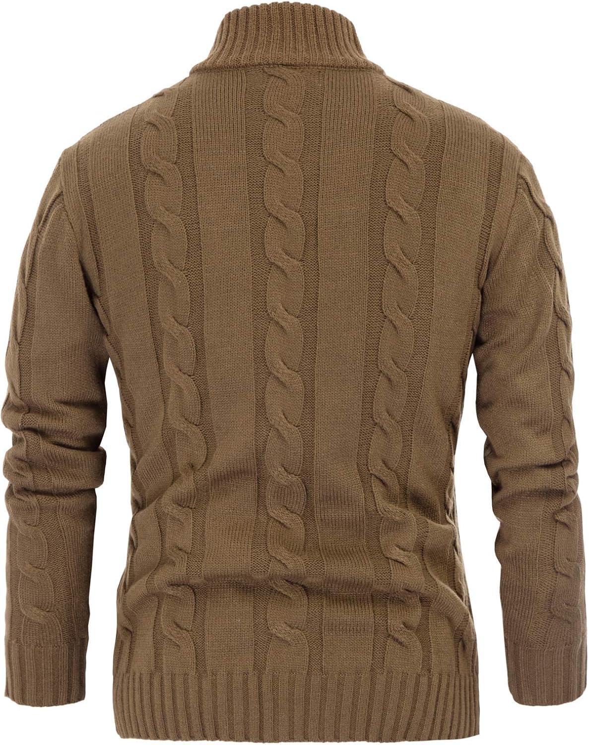 imagePJ PAUL JONES Mens Cable Knit Cardigan Sweaters Casual Stand Collar Slim Fit Long Sleeve Button Down SweatersCoyote