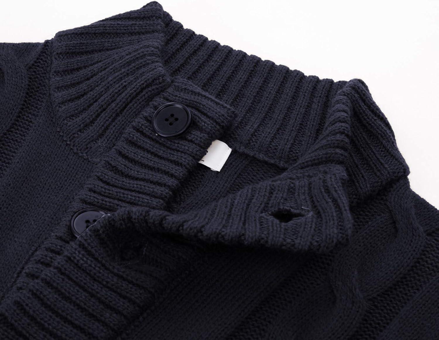 imagePJ PAUL JONES Mens Cable Knit Cardigan Sweaters Casual Stand Collar Slim Fit Long Sleeve Button Down SweatersDark Blue