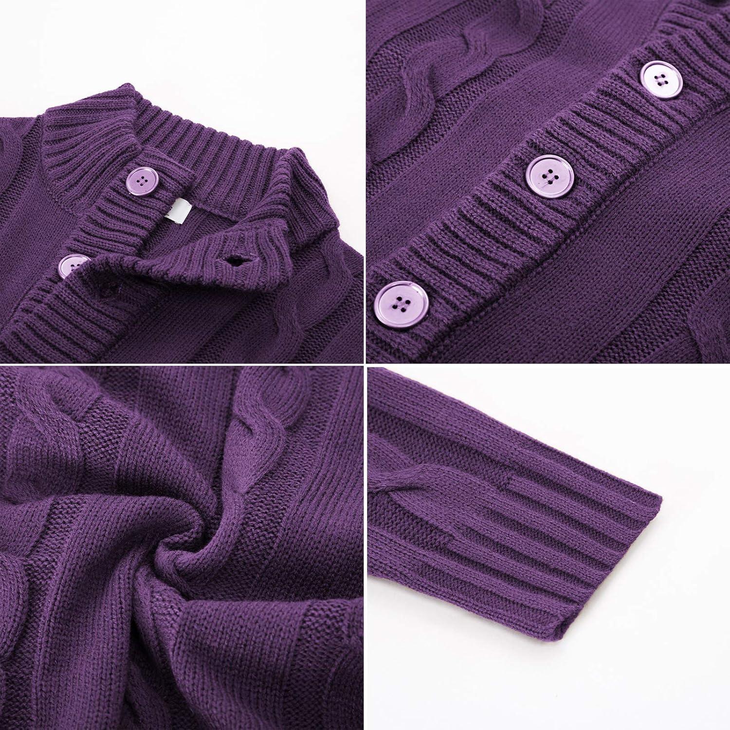 imagePJ PAUL JONES Mens Cable Knit Cardigan Sweaters Casual Stand Collar Slim Fit Long Sleeve Button Down SweatersDeep Purple