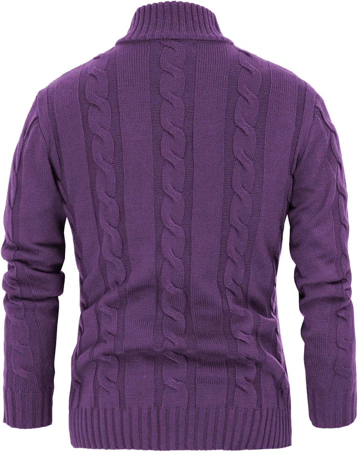 imagePJ PAUL JONES Mens Cable Knit Cardigan Sweaters Casual Stand Collar Slim Fit Long Sleeve Button Down SweatersDeep Purple