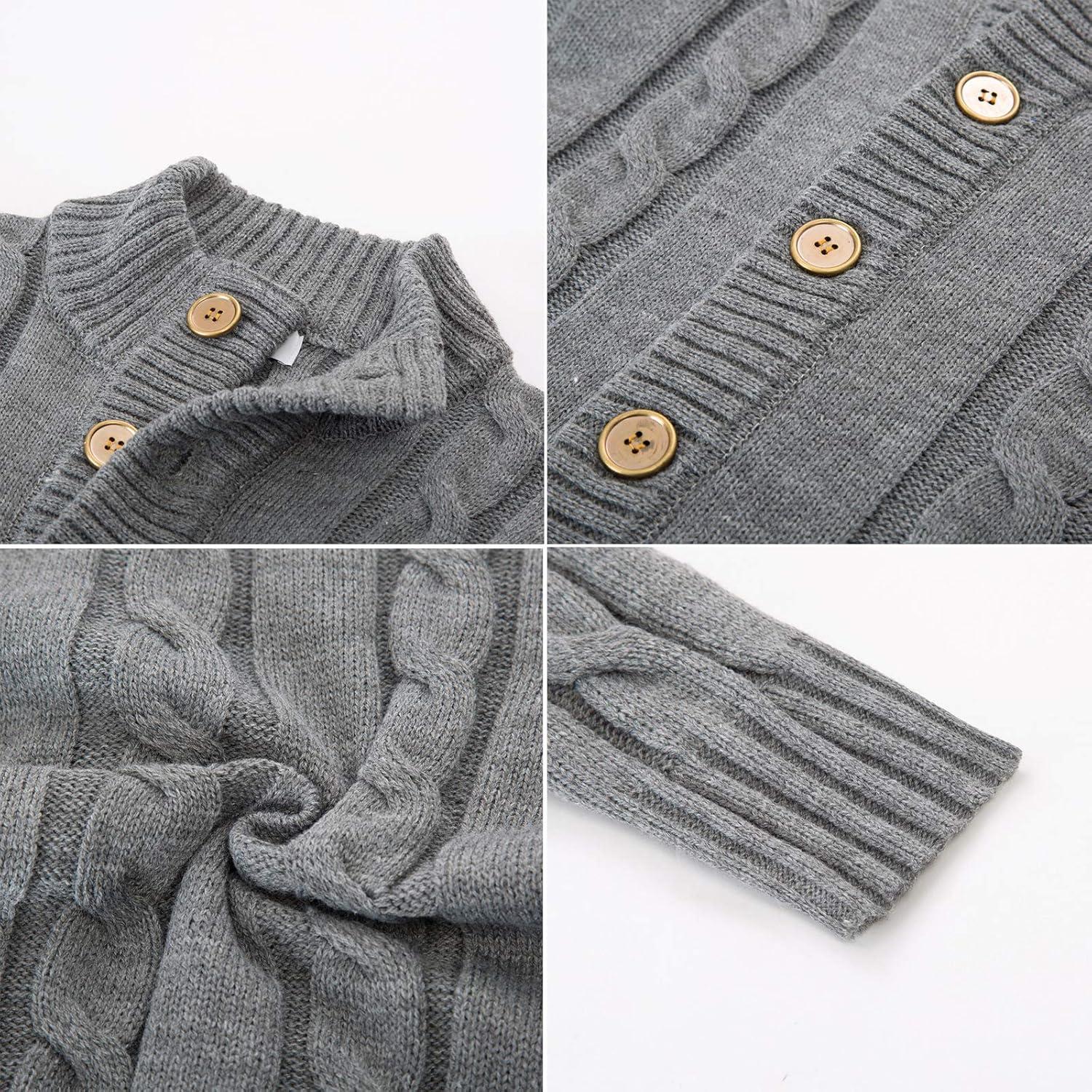 imagePJ PAUL JONES Mens Cable Knit Cardigan Sweaters Casual Stand Collar Slim Fit Long Sleeve Button Down SweatersGrey