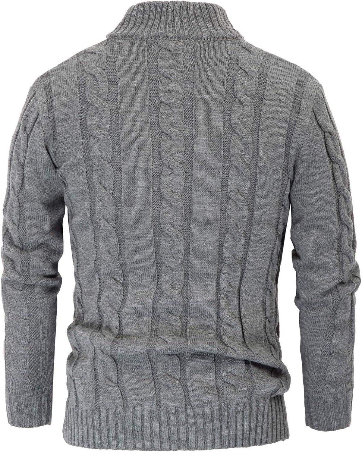 imagePJ PAUL JONES Mens Cable Knit Cardigan Sweaters Casual Stand Collar Slim Fit Long Sleeve Button Down SweatersGrey