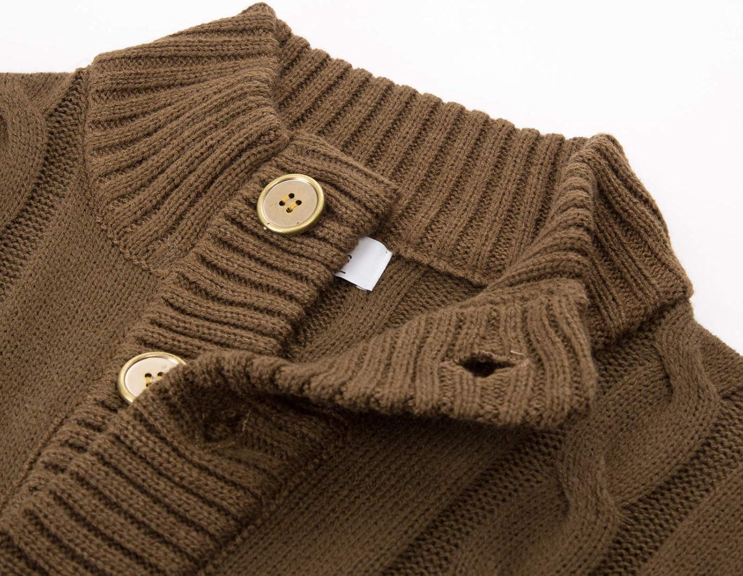 imagePJ PAUL JONES Mens Cable Knit Cardigan Sweaters Casual Stand Collar Slim Fit Long Sleeve Button Down SweatersLight Coffee