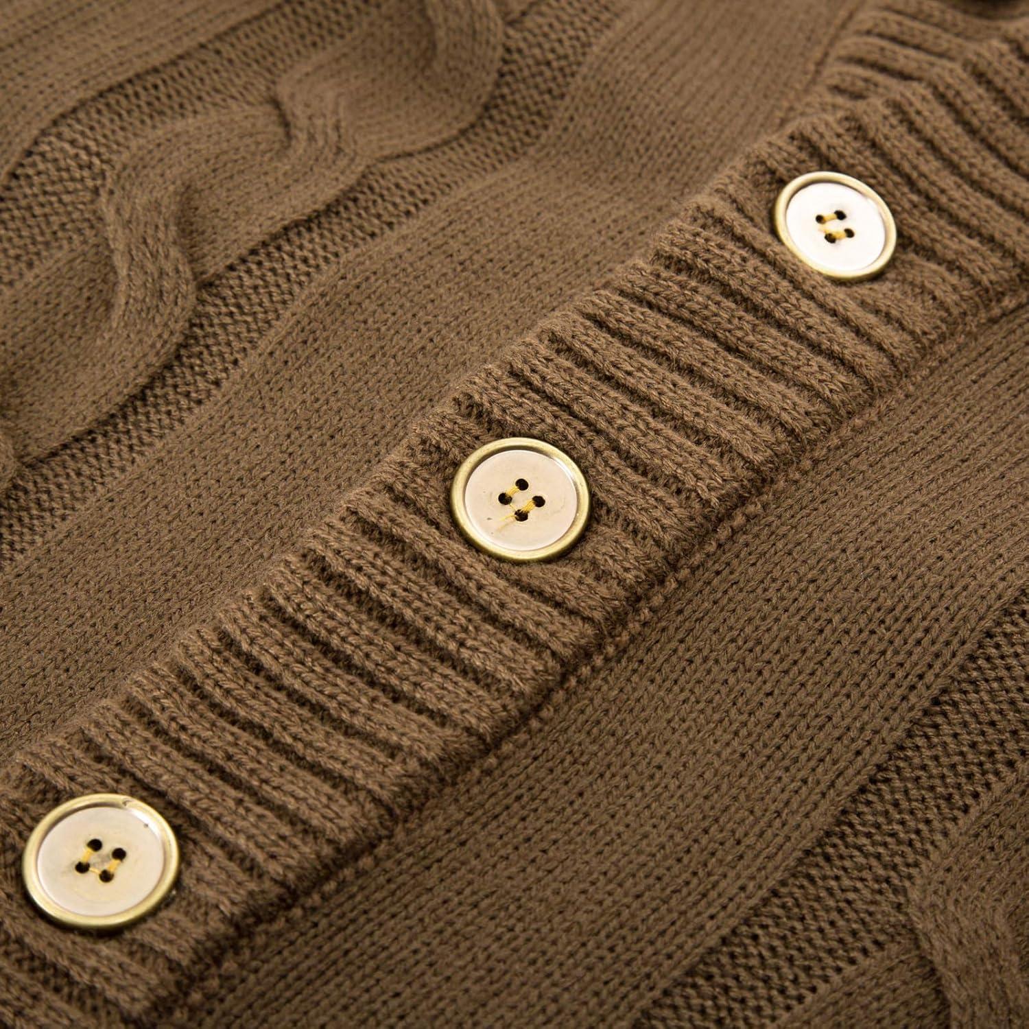 imagePJ PAUL JONES Mens Cable Knit Cardigan Sweaters Casual Stand Collar Slim Fit Long Sleeve Button Down SweatersLight Coffee