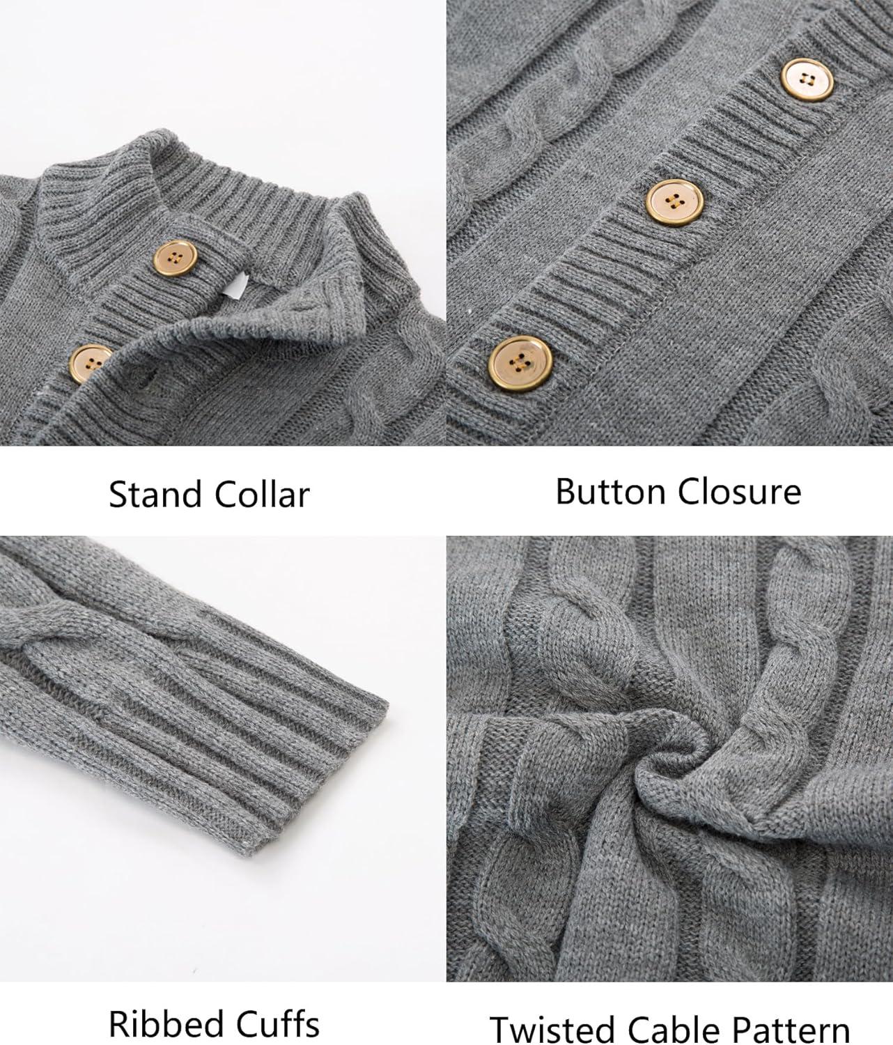 imagePJ PAUL JONES Mens Cable Knit Cardigan Sweaters Casual Stand Collar Slim Fit Long Sleeve Button Down SweatersLight Gray