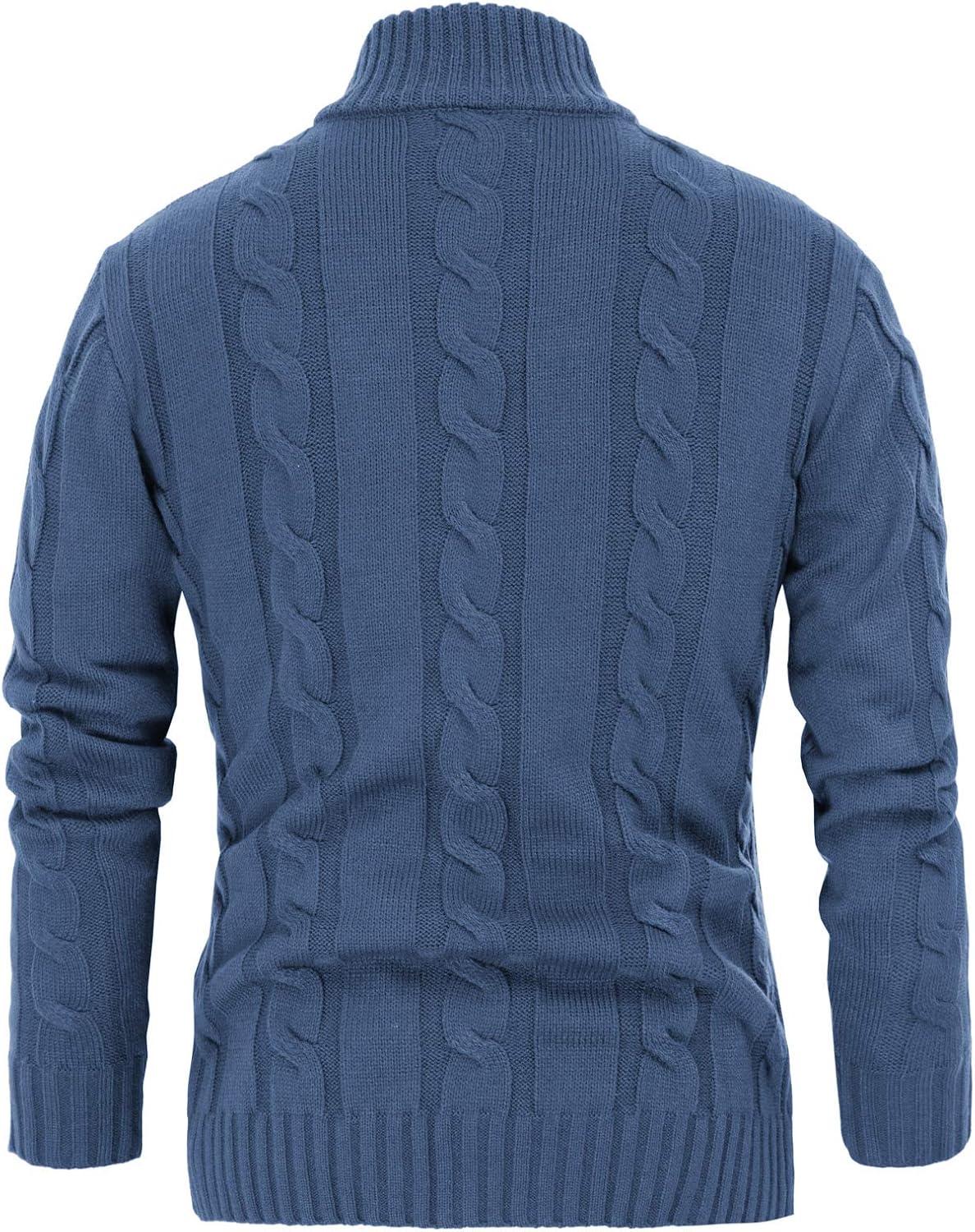 imagePJ PAUL JONES Mens Cable Knit Cardigan Sweaters Casual Stand Collar Slim Fit Long Sleeve Button Down SweatersLight Navy Blue