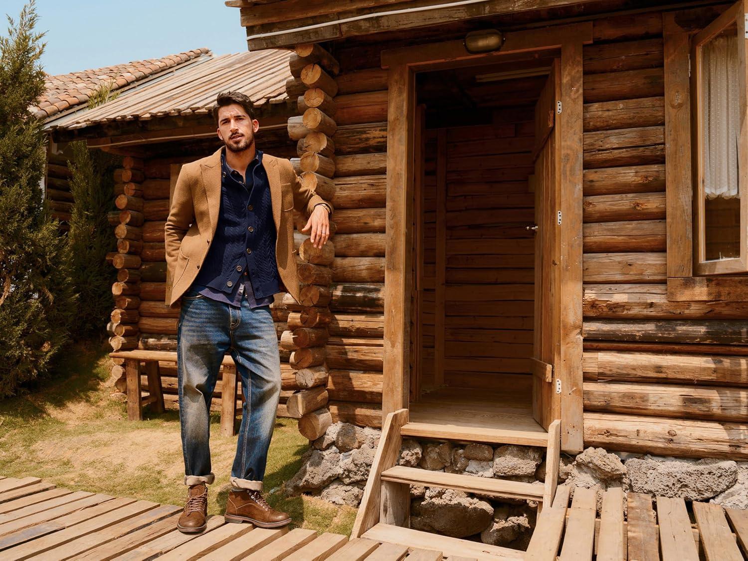 imagePJ PAUL JONES Mens Cable Knit Cardigan Sweaters Casual Stand Collar Slim Fit Long Sleeve Button Down SweatersNavy Bluecable