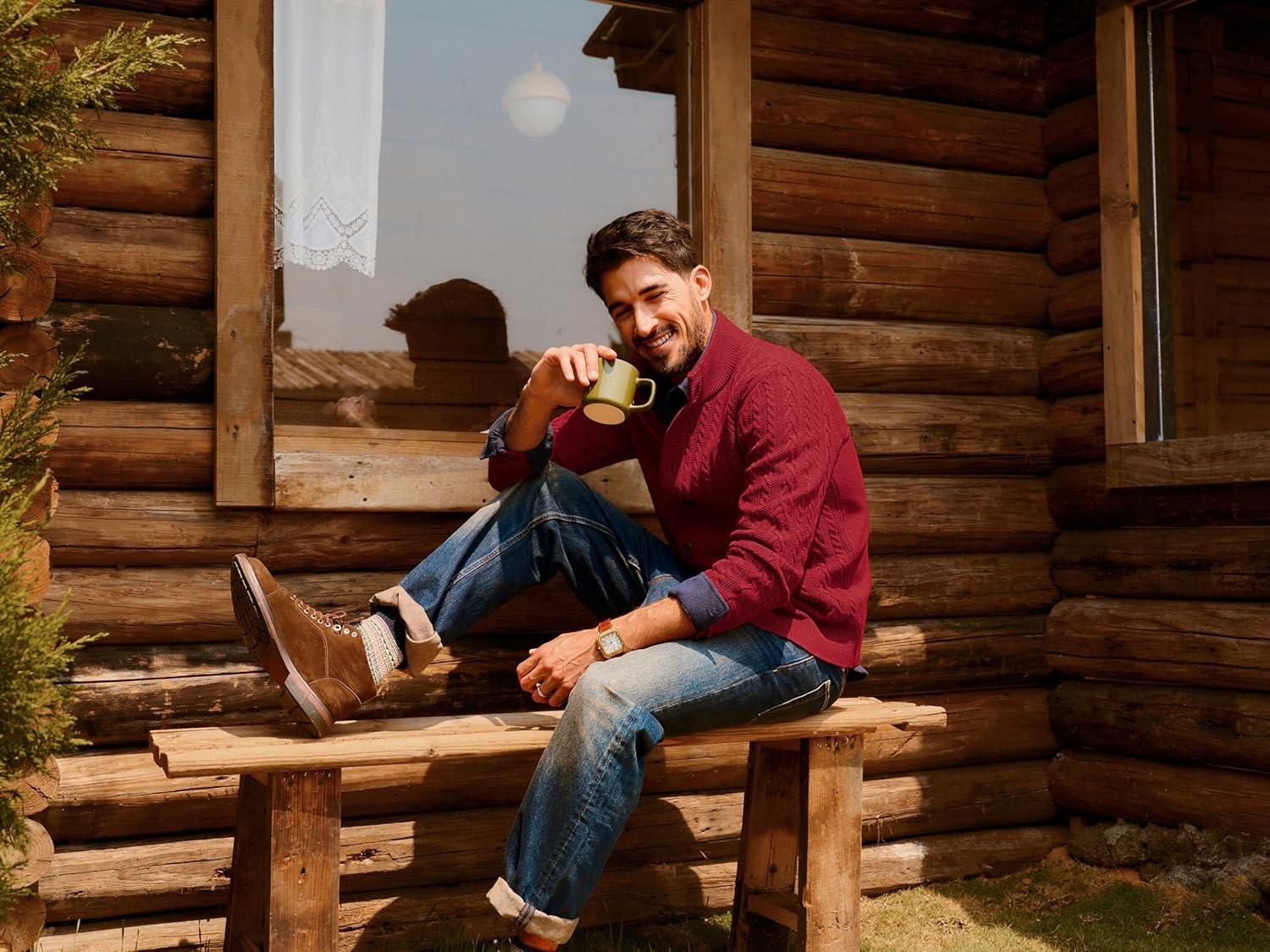 imagePJ PAUL JONES Mens Cable Knit Cardigan Sweaters Casual Stand Collar Slim Fit Long Sleeve Button Down SweatersWine Redcable