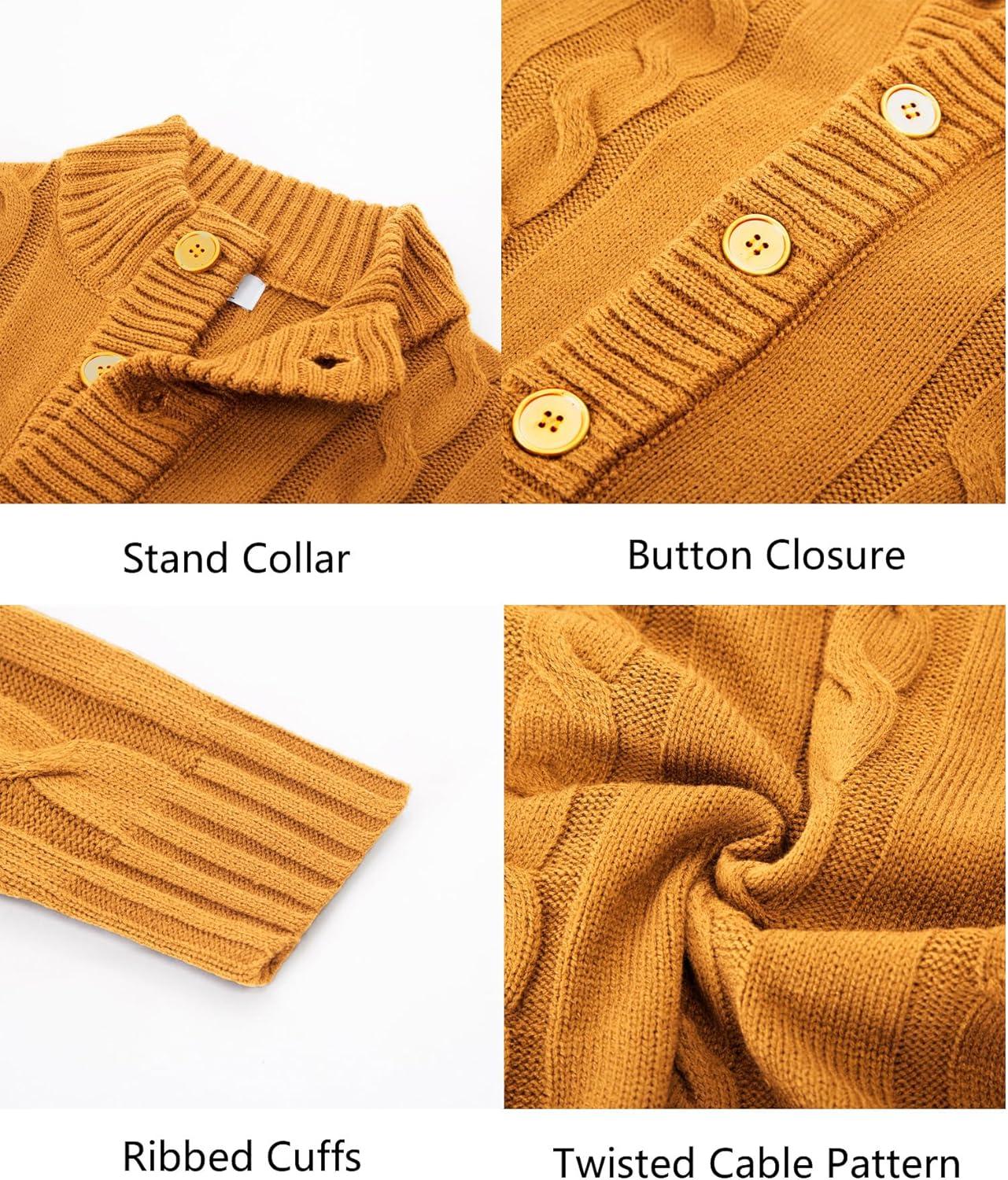 imagePJ PAUL JONES Mens Cable Knit Cardigan Sweaters Casual Stand Collar Slim Fit Long Sleeve Button Down SweatersYellow