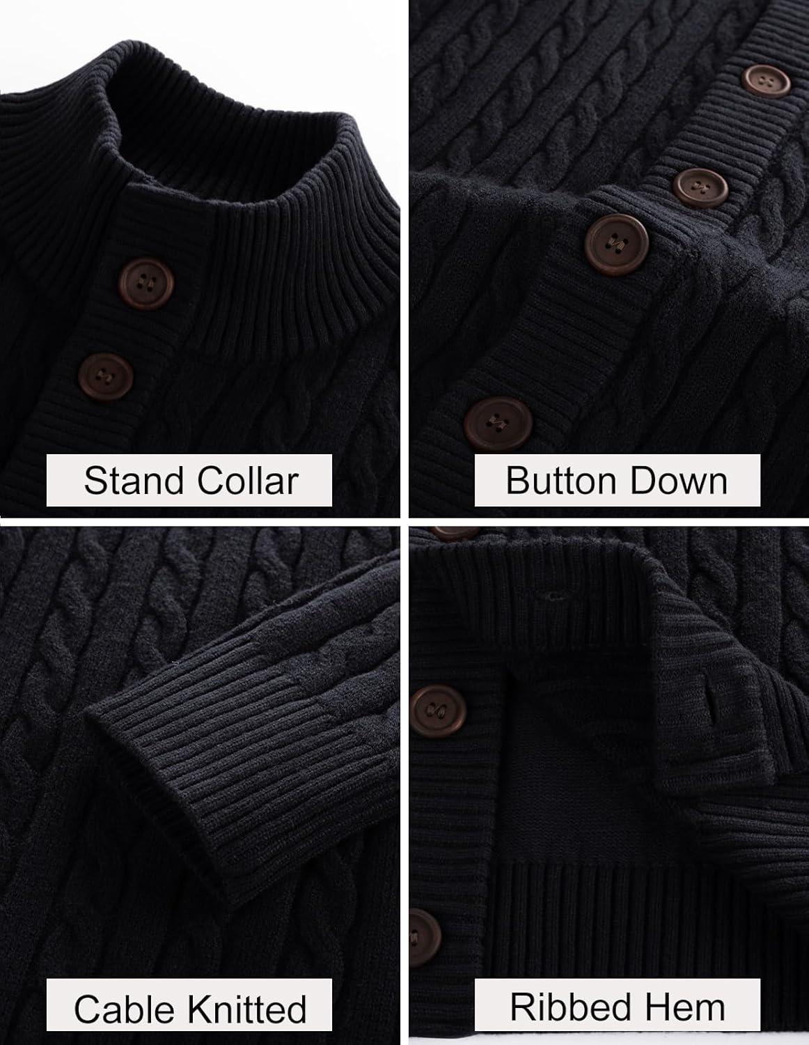 imagePJ PAUL JONES Mens Cardigan Sweater Button Up Stand Collar Sweater Knit Textured SweatersBlack