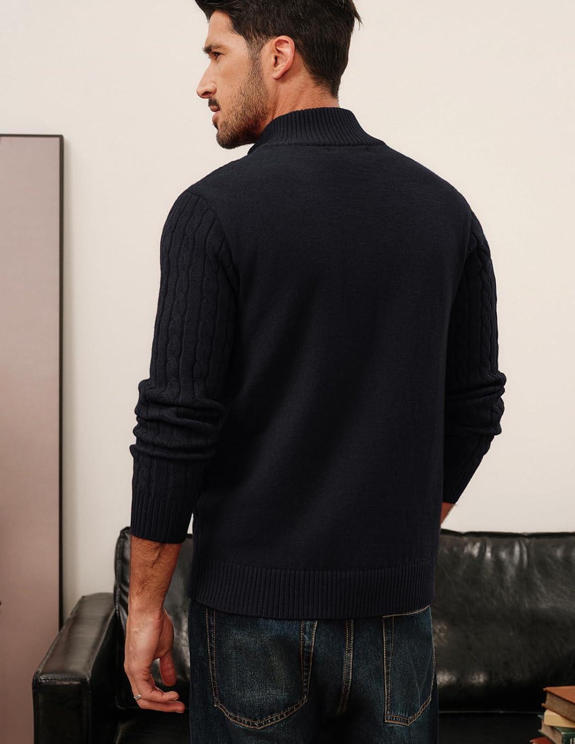 imagePJ PAUL JONES Mens Cardigan Sweater Button Up Stand Collar Sweater Knit Textured SweatersBlack