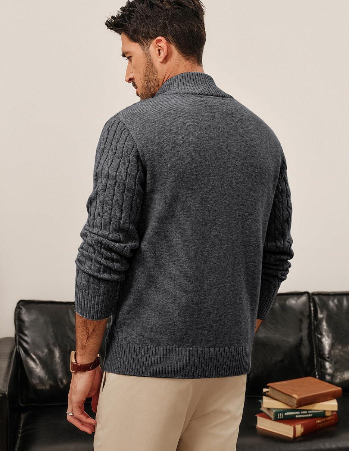 imagePJ PAUL JONES Mens Cardigan Sweater Button Up Stand Collar Sweater Knit Textured SweatersDark Grey