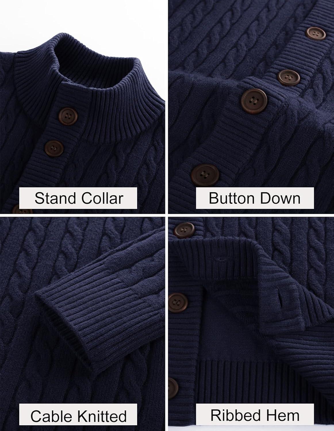 imagePJ PAUL JONES Mens Cardigan Sweater Button Up Stand Collar Sweater Knit Textured SweatersNavy Blue