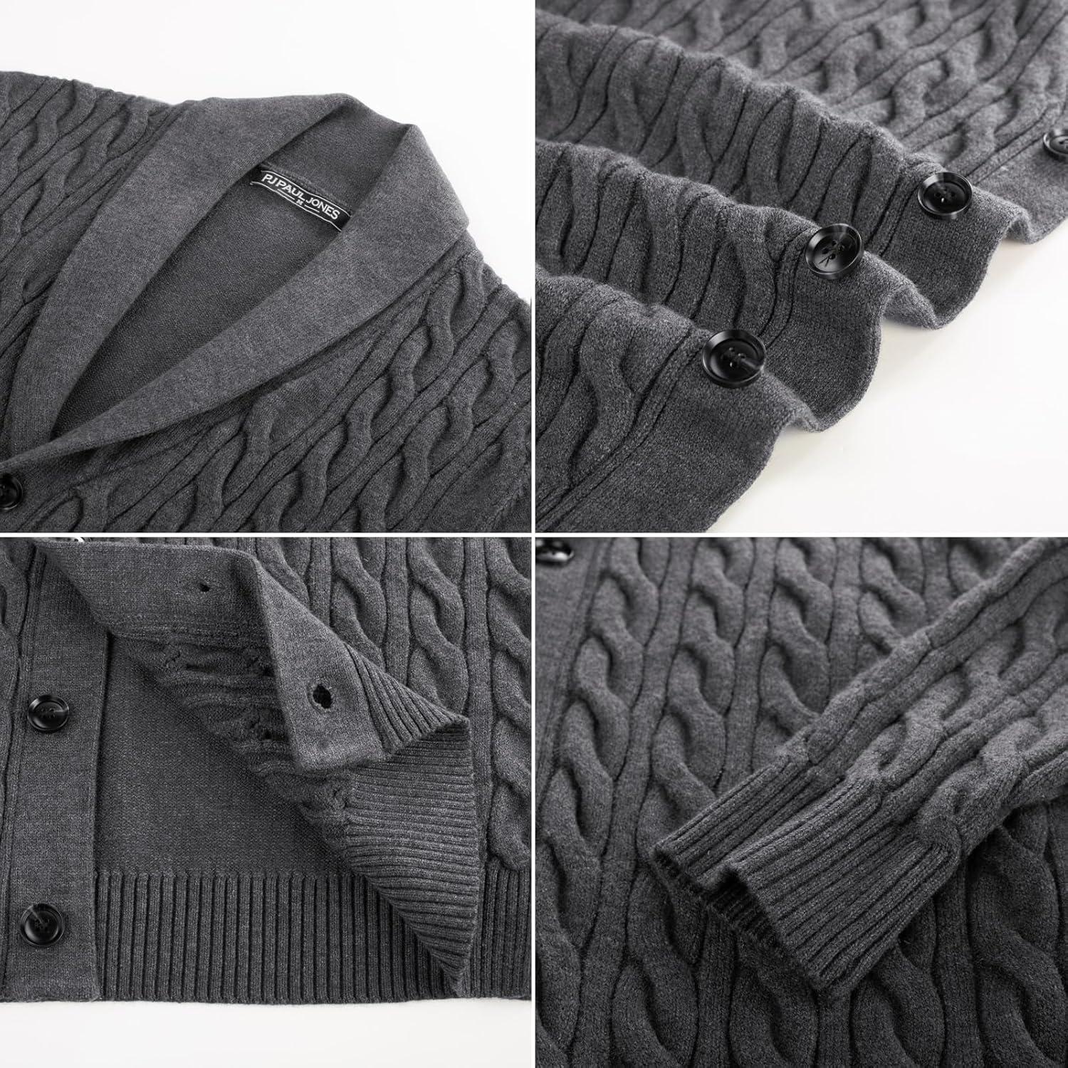 imagePJ PAUL JONES Mens Cardigan Sweater Cable Knit Sweaters Shawl Collar Texture Solid CardigansDark Grey