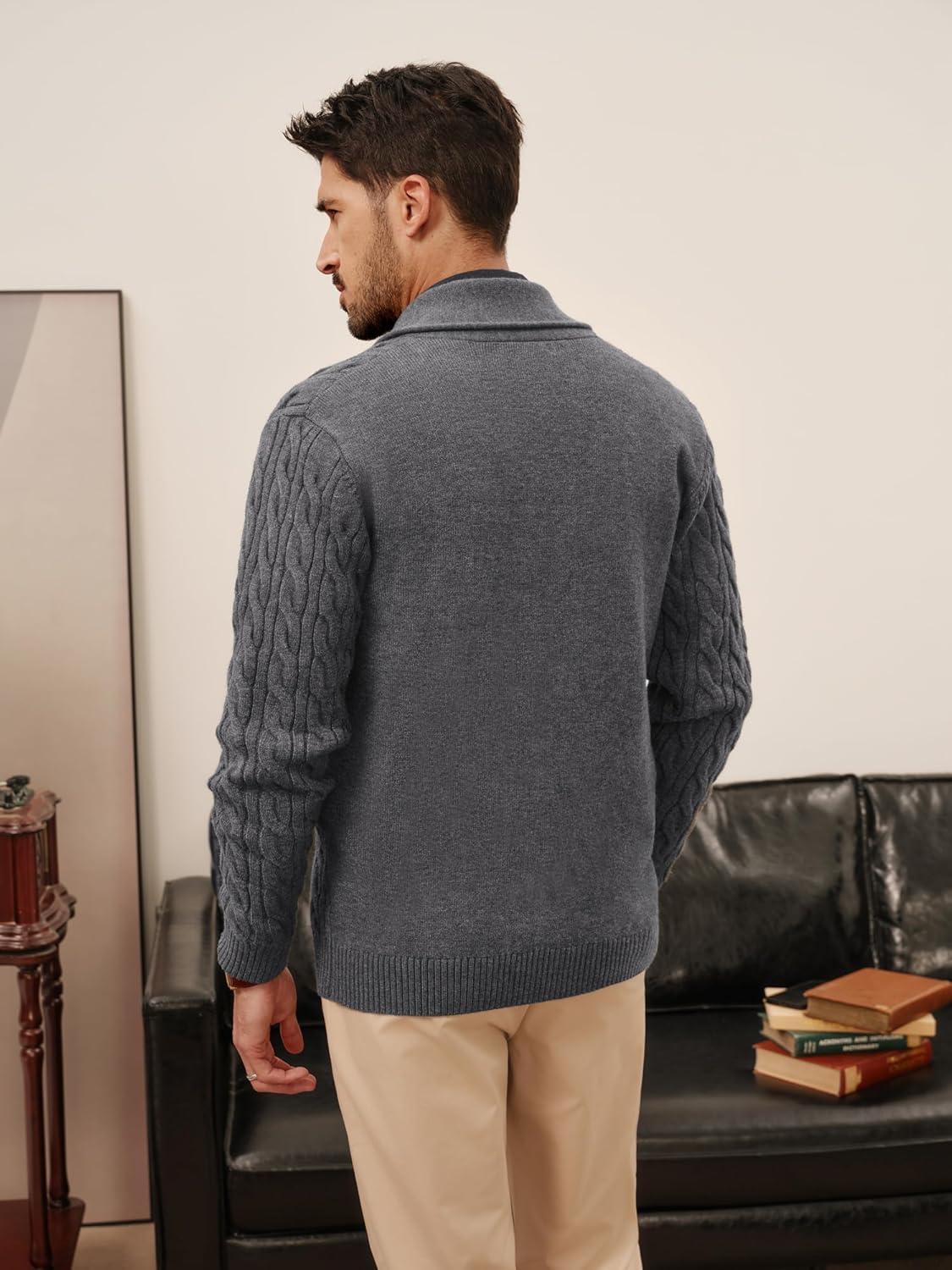 imagePJ PAUL JONES Mens Cardigan Sweater Cable Knit Sweaters Shawl Collar Texture Solid CardigansDark Grey