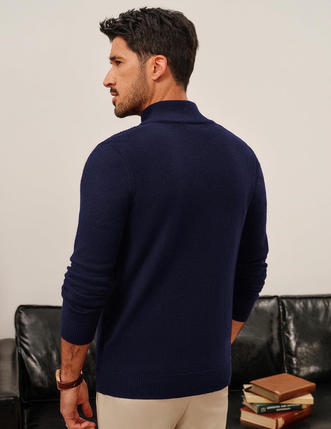 imagePJ PAUL JONES Mens Cardigan Sweater Full Zip Up Stand Collar Cardigans Fall Casual Knit SweatersNavy Blue