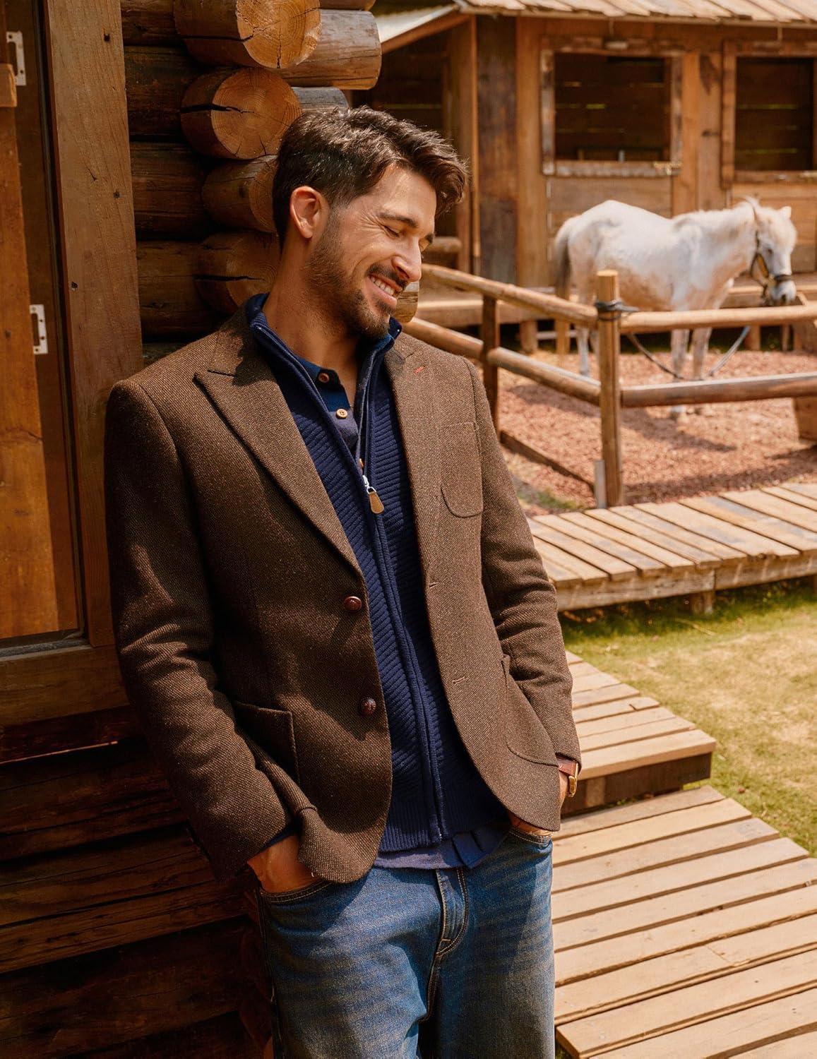 imagePJ PAUL JONES Mens Cardigan Sweater Full Zip Up Stand Collar Cardigans Fall Casual Knit SweatersNavy Blue